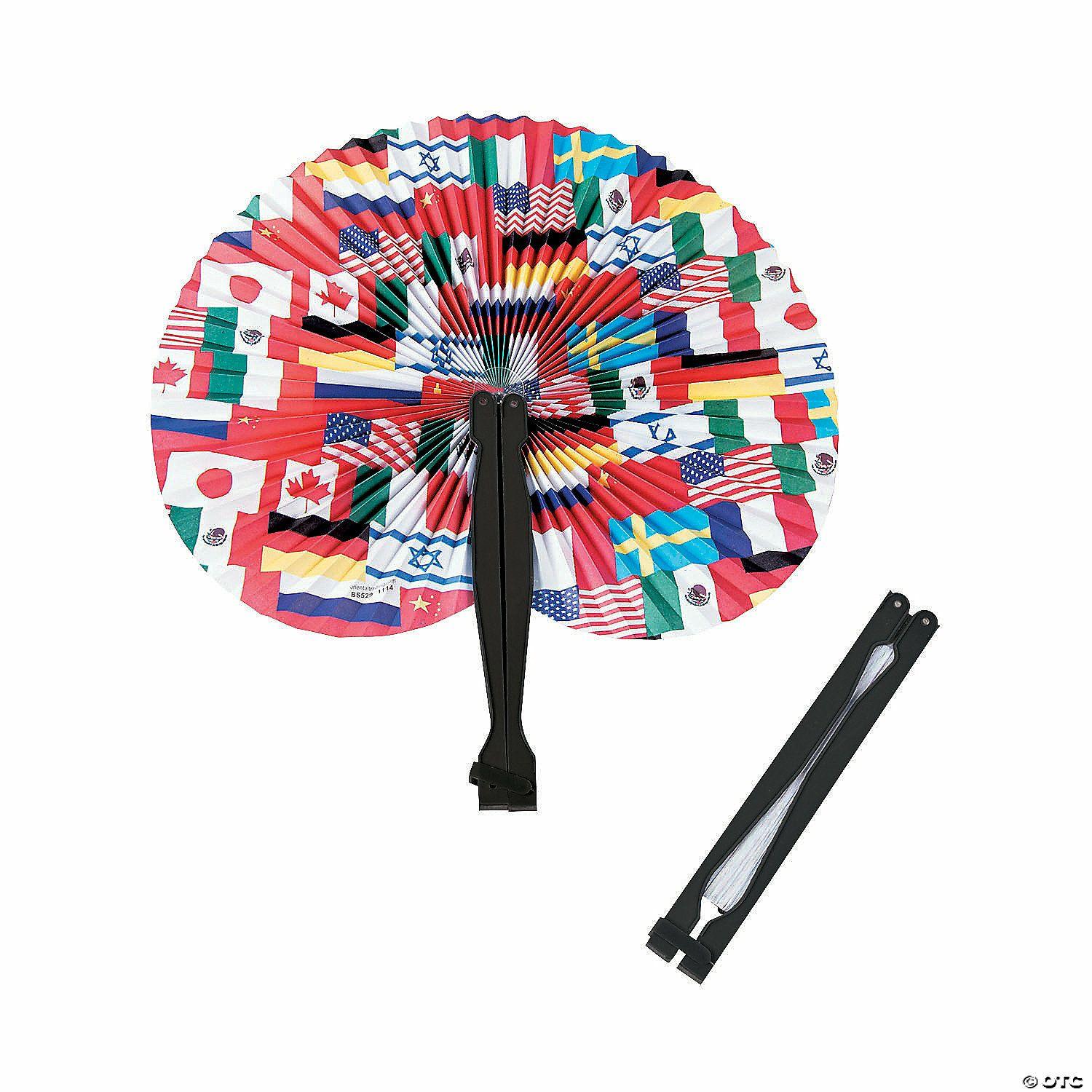 Social Studies | Flags Around the World Folding Hand Fans – 12 Pc.