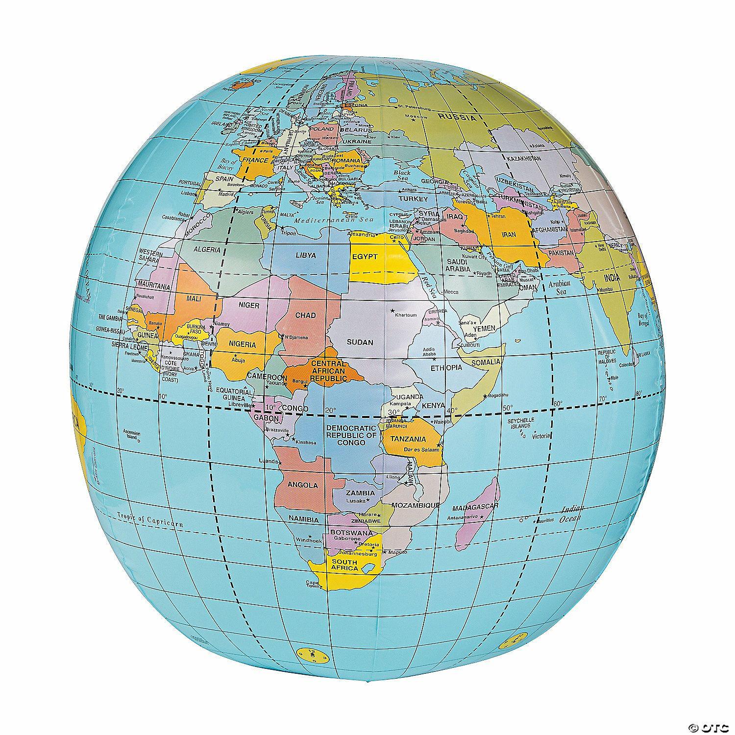 Social Studies | Inflatable 33″ Multicolored Globe Giant Vinyl Beach Ball