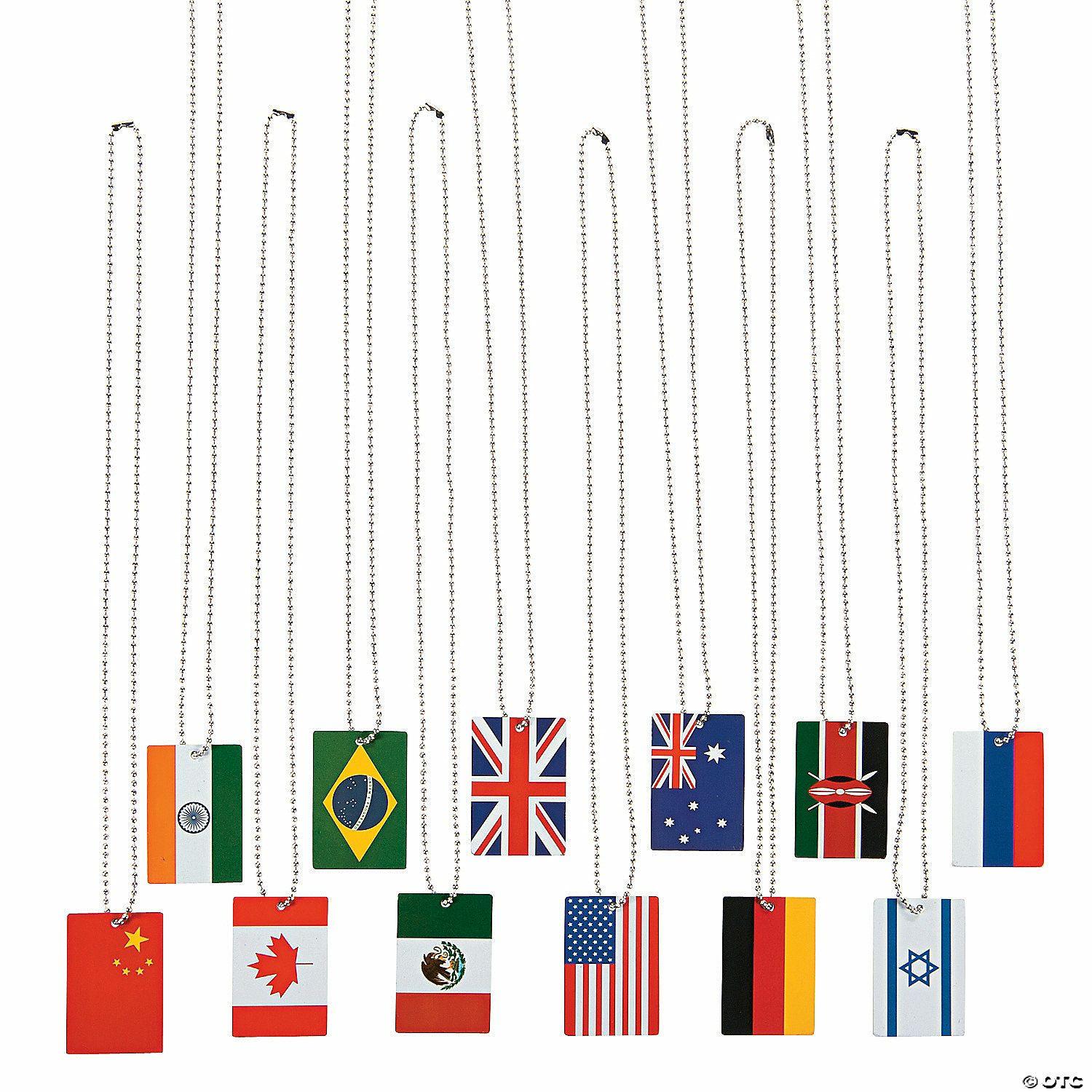 Social Studies | World Flag Dog Tag Necklaces – 12 Pc.