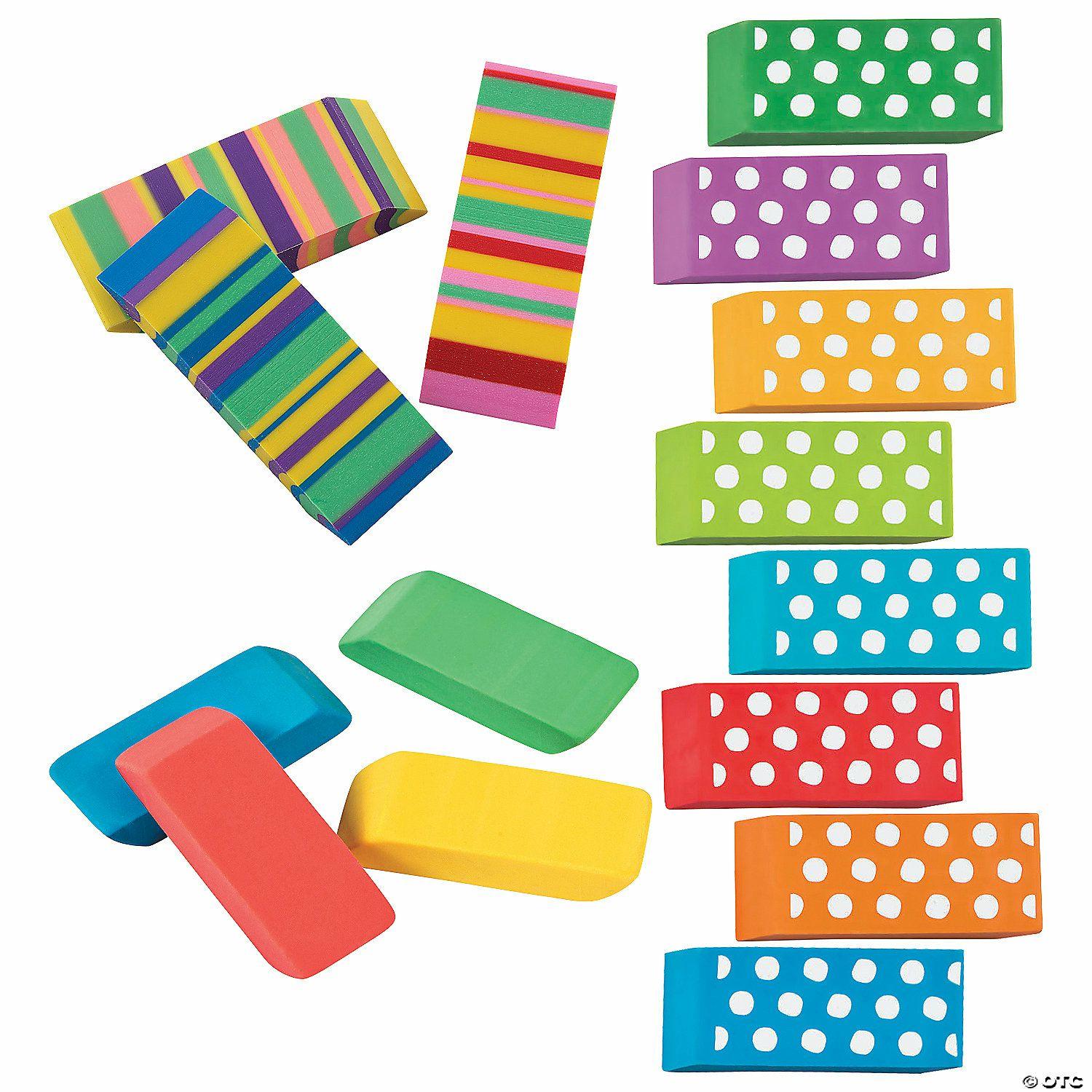 Stationery Kits | 2″ – 2 1 2″ Bulk 72 Pc. Multicolor Beveled Rubber Eraser Assortment