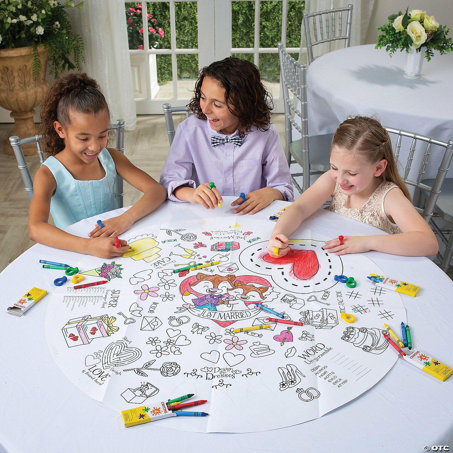 Stationery Kits | 37 Pc. Color Your Own Wedding Table Cover with Crayons Kit for 3 Tables