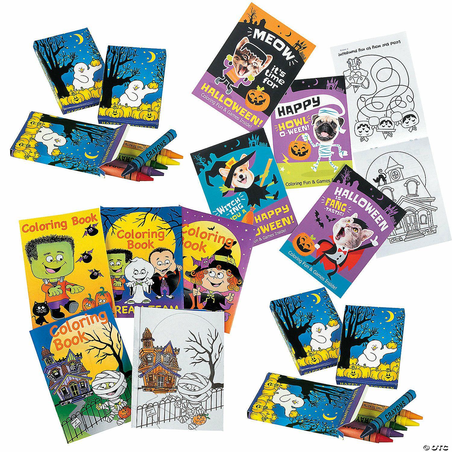 Stationery Kits | 5″ x 7″ Bulk Halloween Coloring Books & 6-Color Crayon Boxes Kit for 144