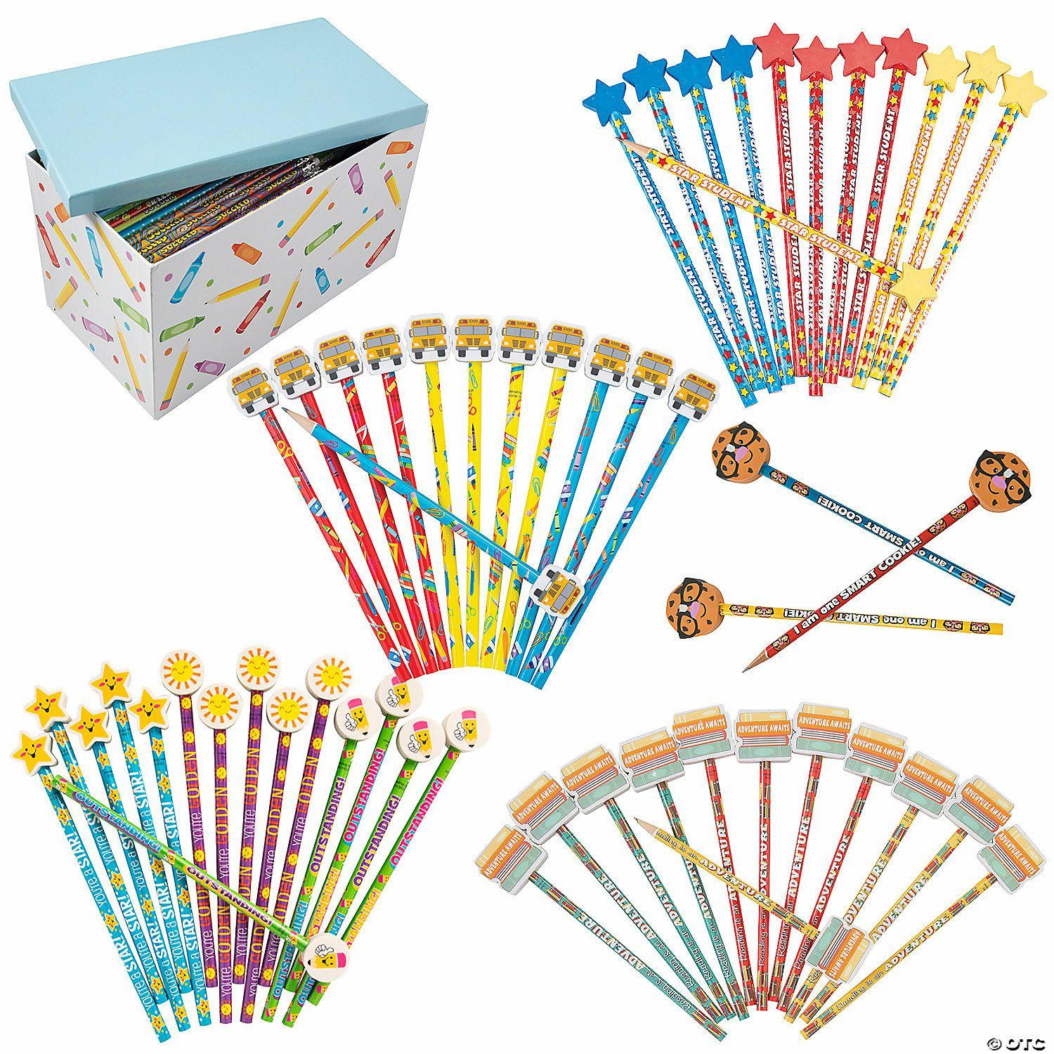 Stationery Kits | Bulk 121 Pc. School Eraser Top Pencils with Storage Box Kit