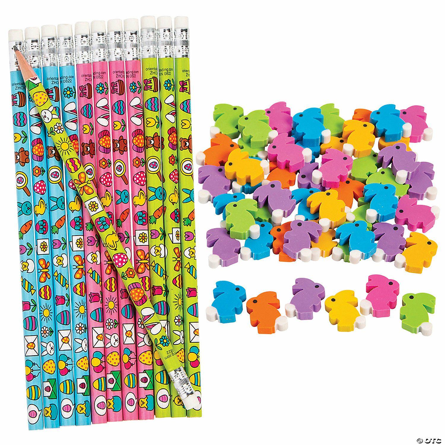 Stationery Kits | Bulk 192 Pc. Easter Pencils with Bunny-Shaped Erasers Kit