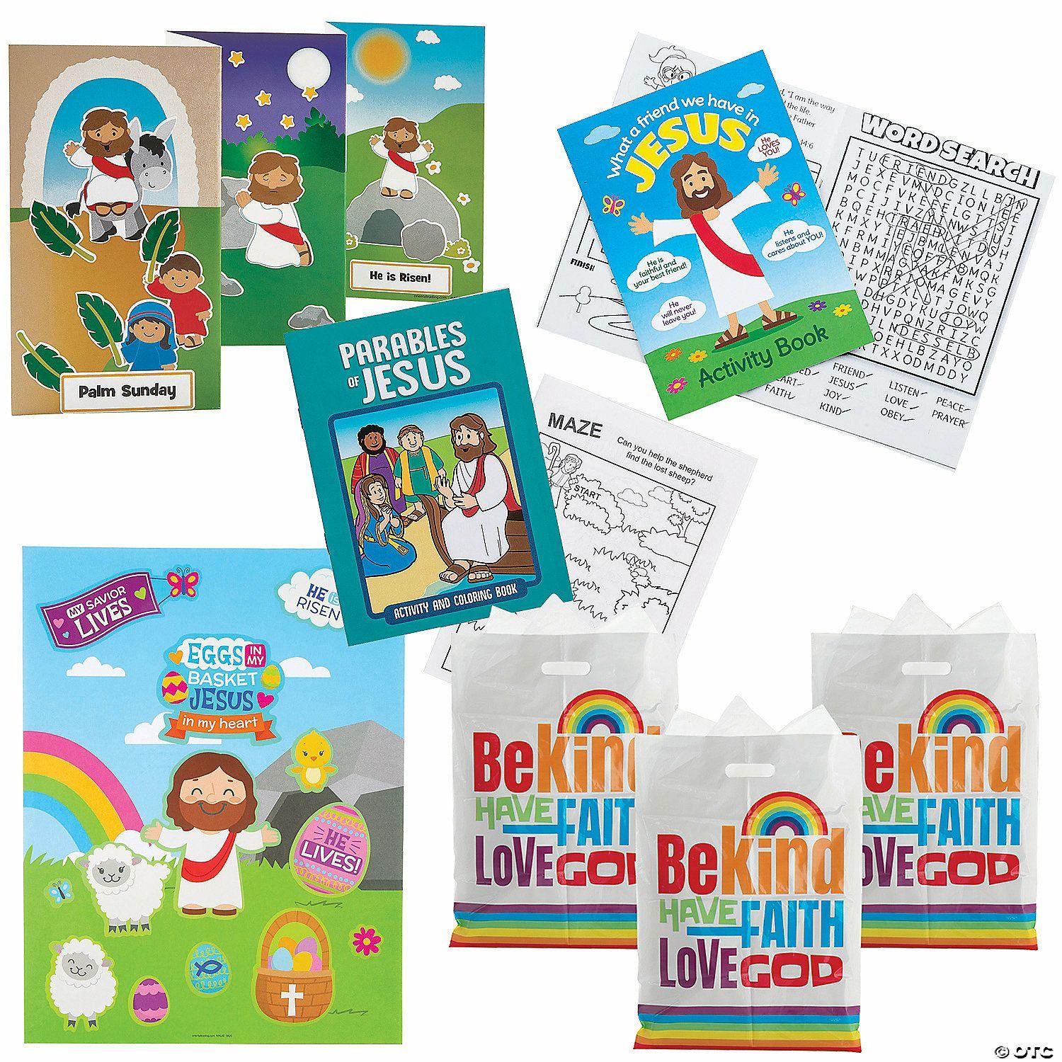 Stationery Kits | Bulk  242 Pc. Religious Easter Sticker & Activity Book Handout Kit for 48