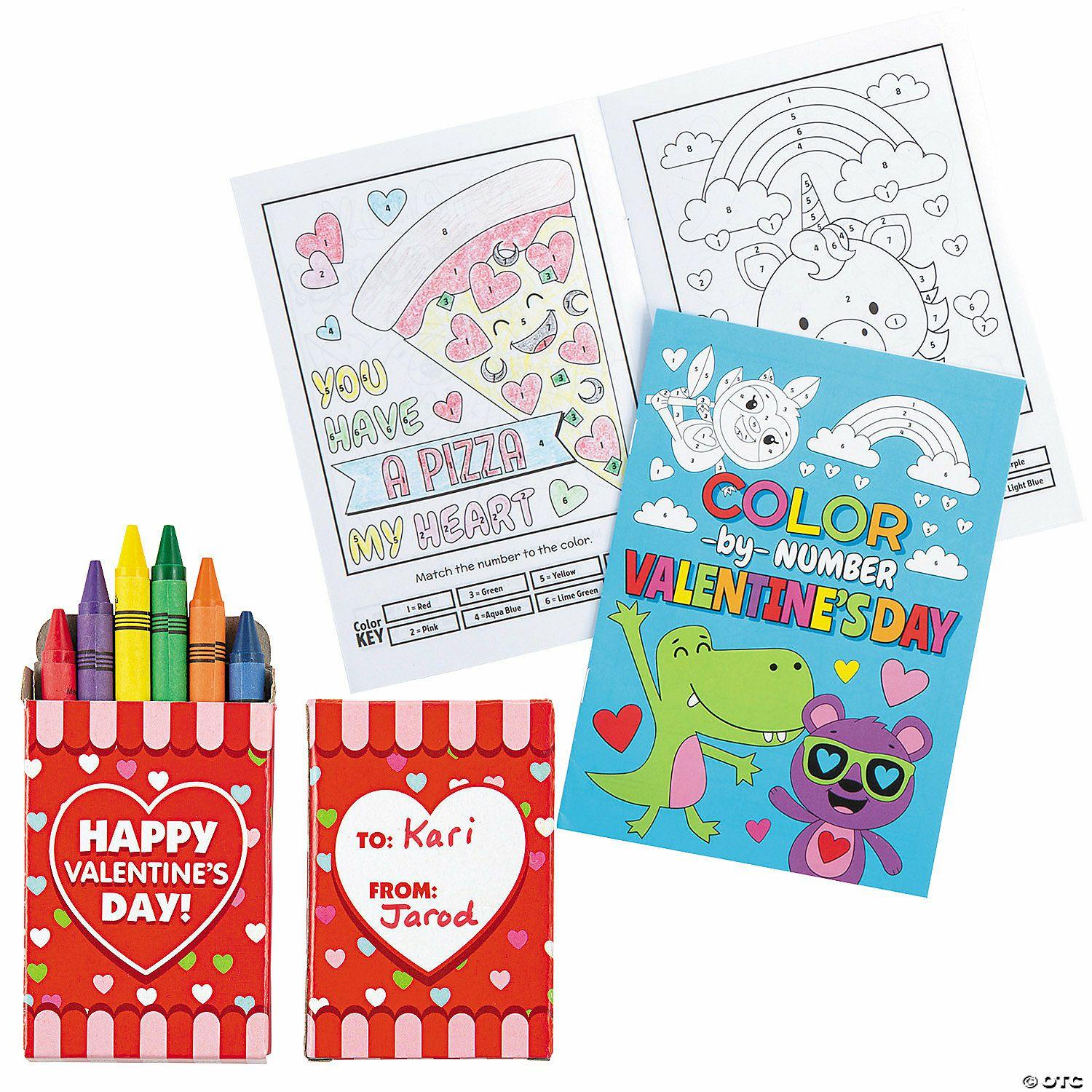 Stationery Kits | Color by Number Activity Books with Crayons Valentine Day Exchanges for 24