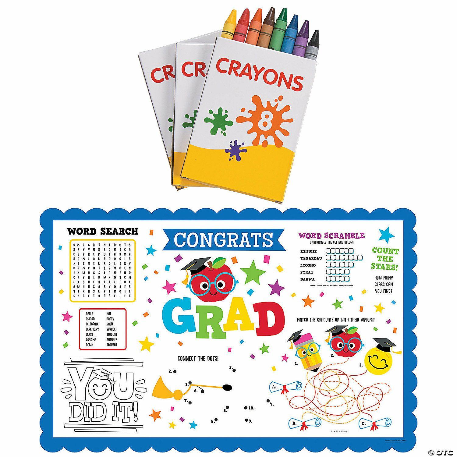 Stationery Kits | Elementary Graduation Activity Placemats with Crayons for 12