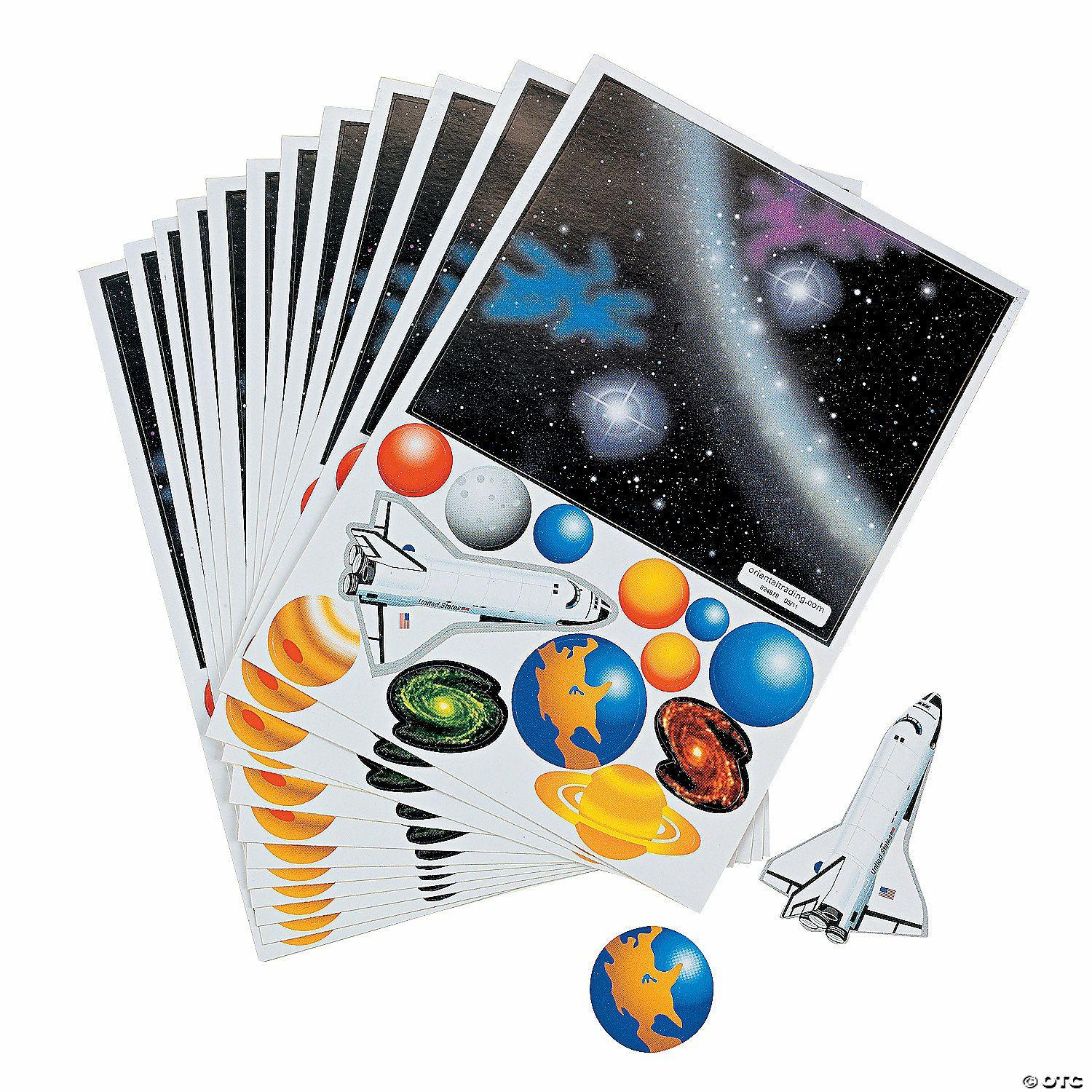 STEM Activities | 1/4″ x 4 1 4″ Solar System Multicolor Paper Sticker Scenes – 12 Pc.