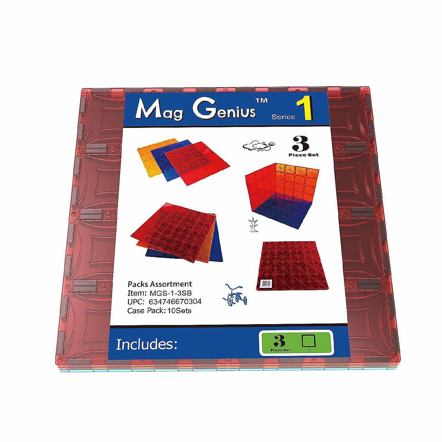 STEM Activities | Mag-Genius Magnet Tiles 12″ x 12″ Building Magnetic Plate Set of 3 Colors STEM