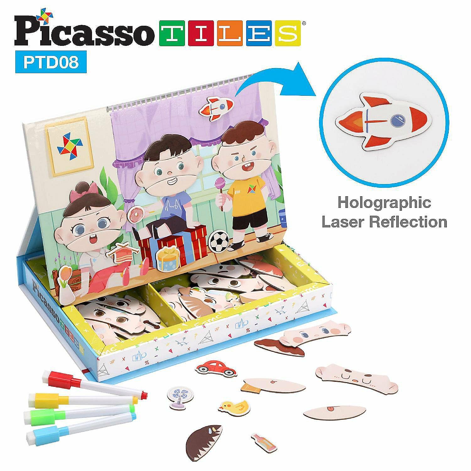 STEM Activities | Picassotiles 108pcs Reusable Magnetic Face Sticker Puzzle Book Drawing Board PTD08