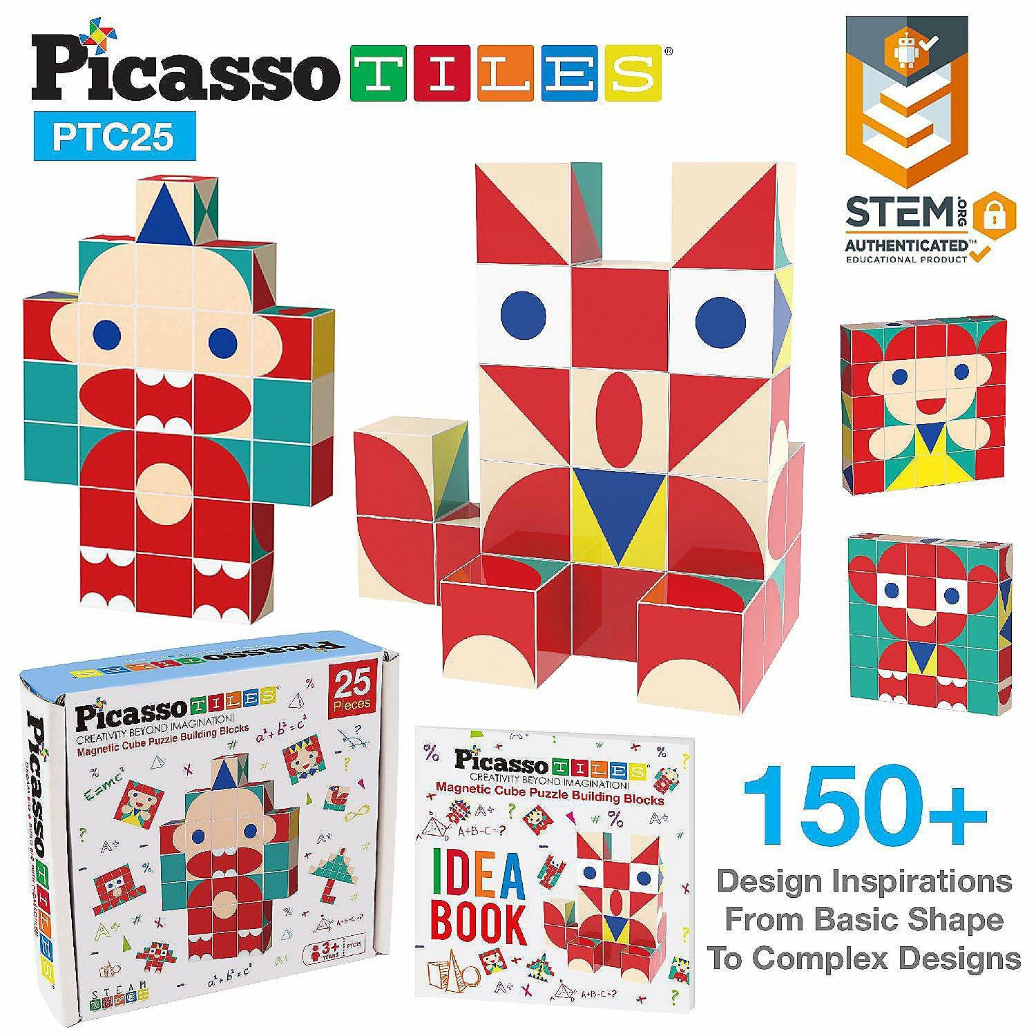 STEM Activities | PicassoTiles 25 Piece Infinite Magnetic Puzzle Mix & Match Toy Set PTC25