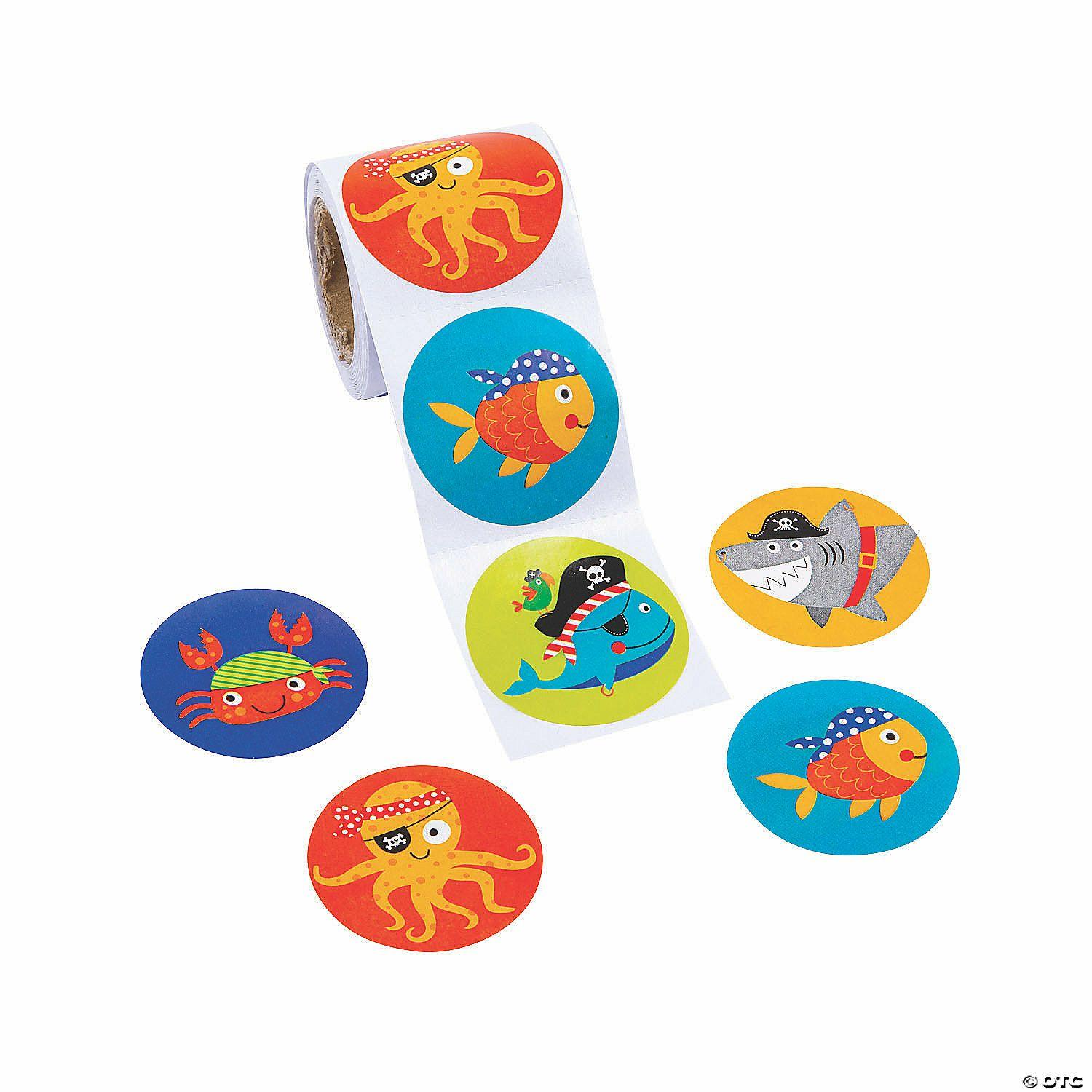 Stickers | 1 1/2″ Assorted Pirate Animals Sticker Roll – 100 Pc.