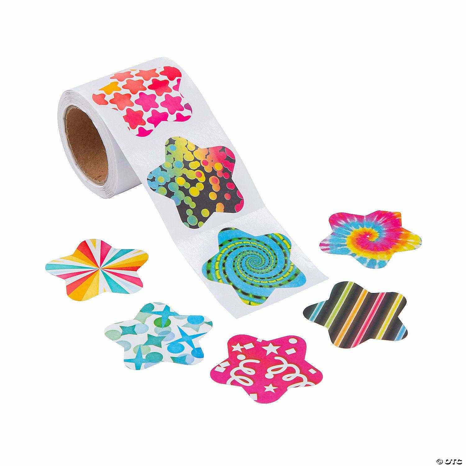 Stickers | 1 1/2″ Funky Pattern Star Multicolor Paper Sticker Roll – 100 Pc.