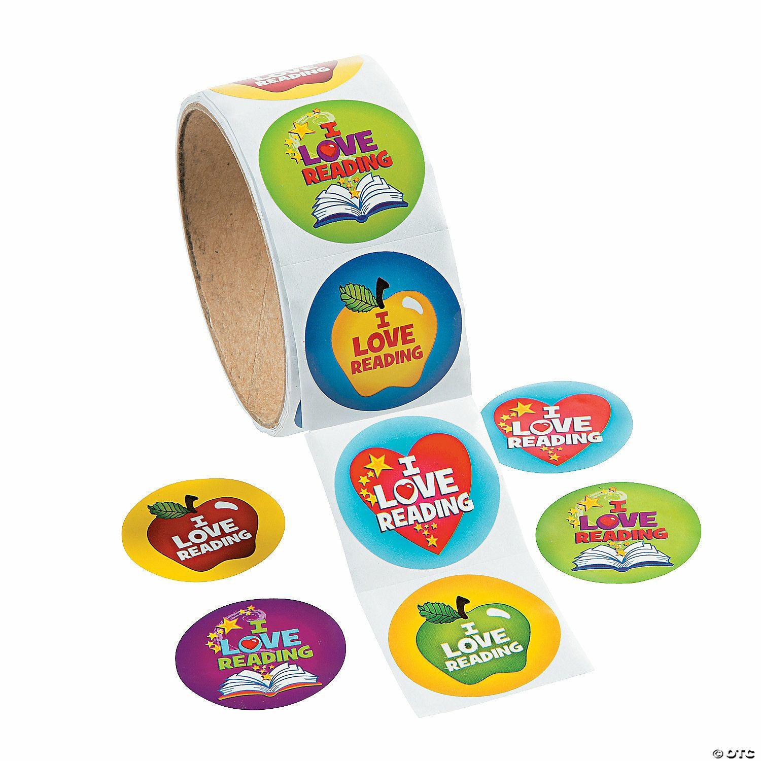 Stickers | 1 1/2″ Multicolor I Love Reading Paper Sticker Roll – 100 Pc.