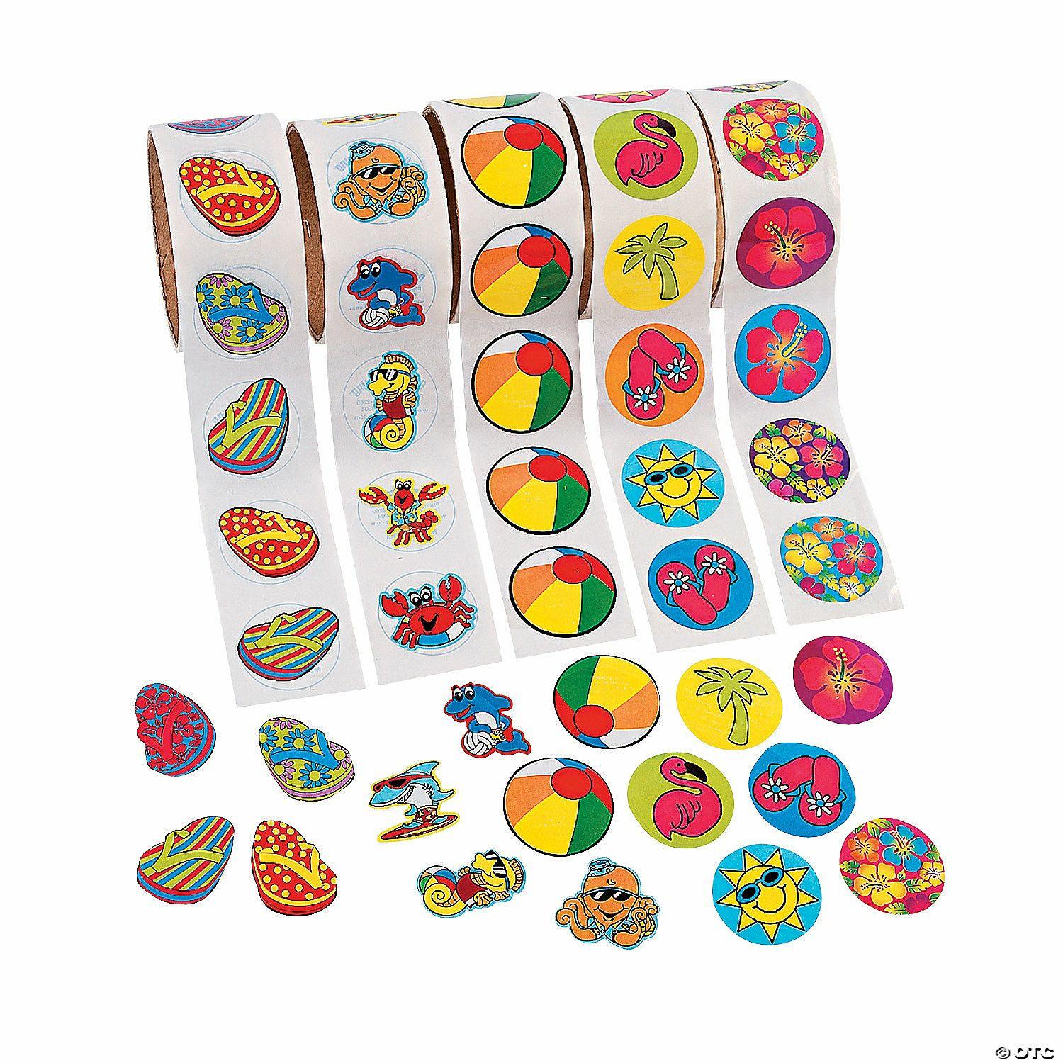 Stickers | 1 1/2″ Multicolor Tropical Rolls of Sticker Assortment – 500 Stickers