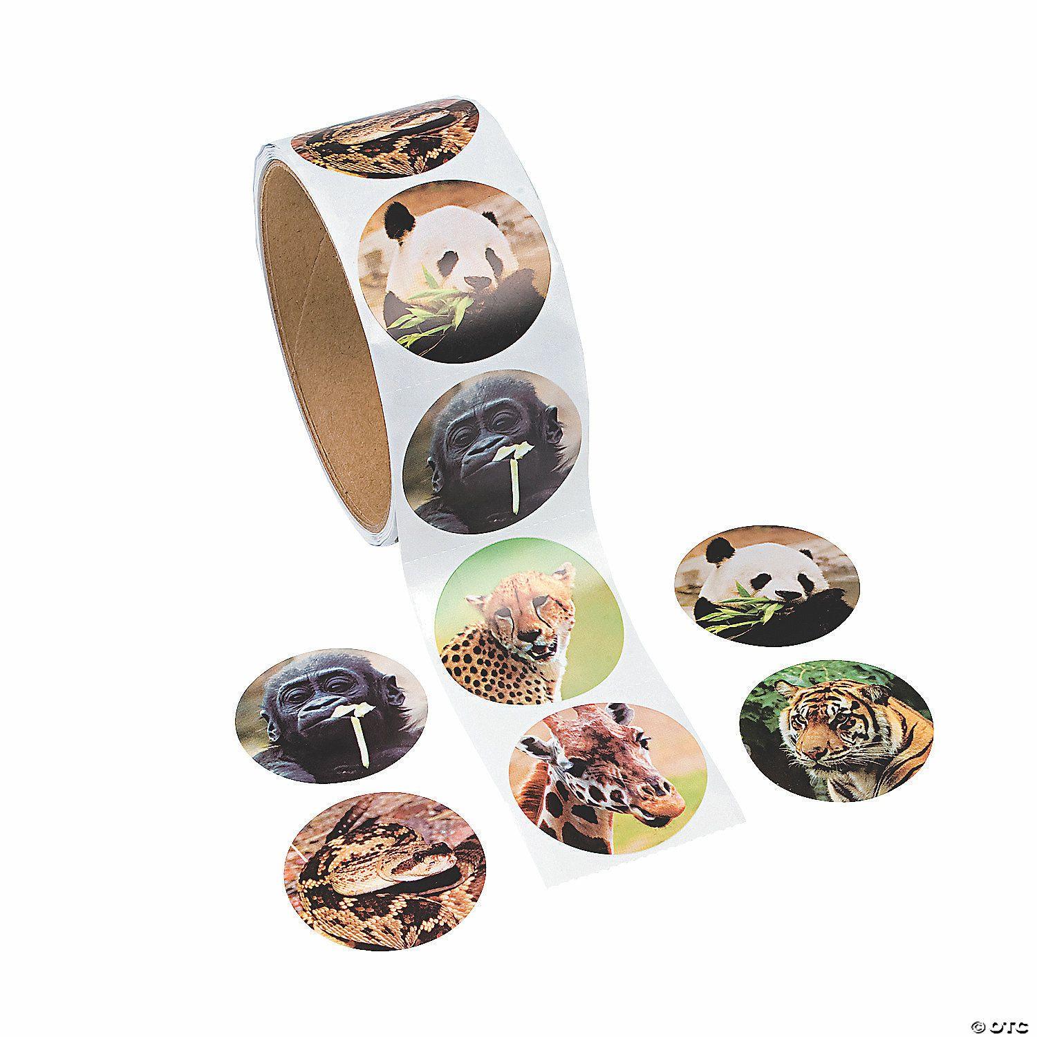 Stickers | 1 1/2″ Realistic Zoo Animal Photo Paper Sticker Roll – 100 Pc.