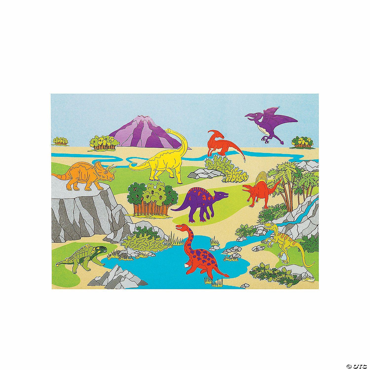 Stickers | 11″ x 8 1 2″ DIY Dinosaur Repositionable Paper Sticker Scenes – 12 Pc.