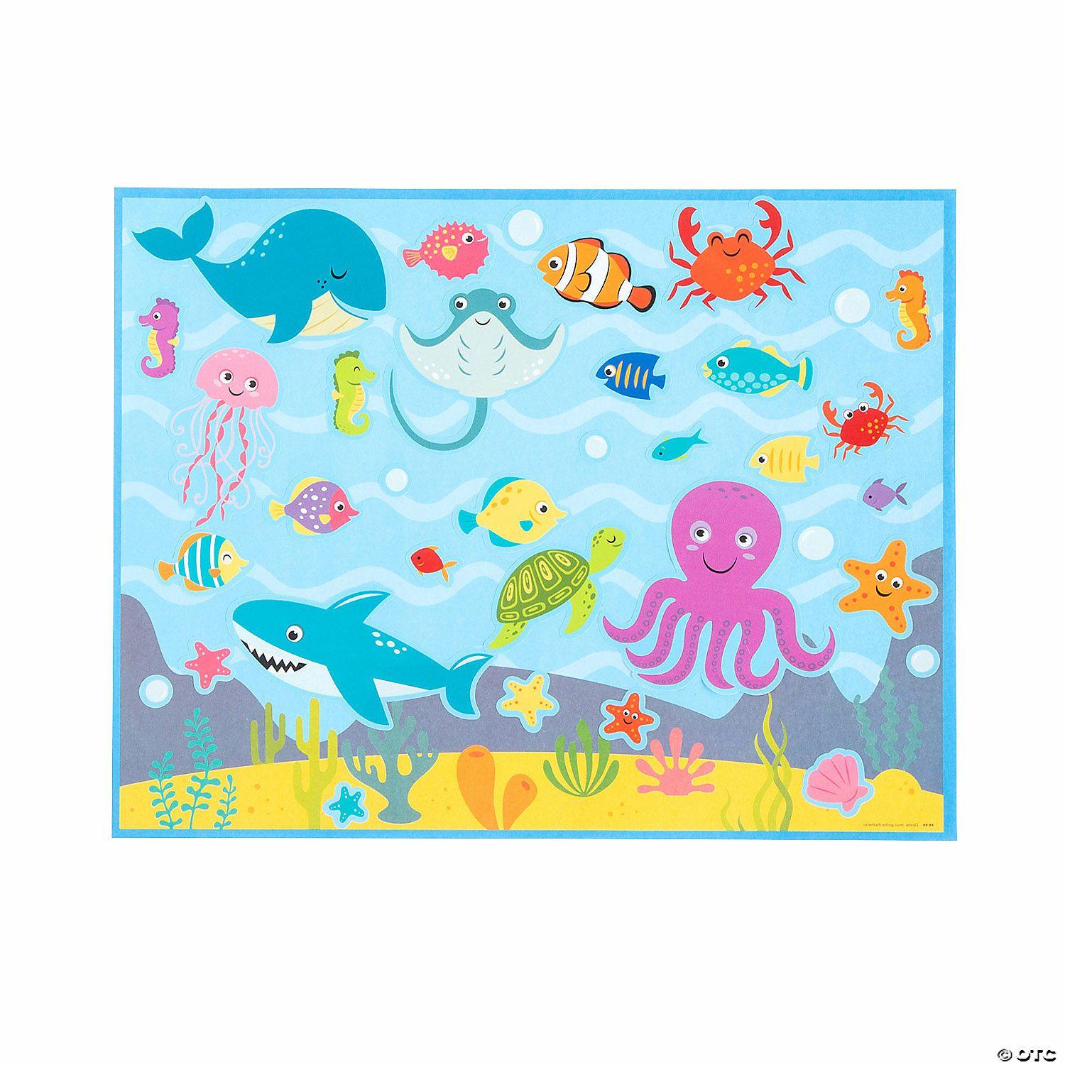 Stickers | 11″ x 8 1 2″ DIY Under the Sea Repositionable Paper Sticker Scenes – 12 Pc.