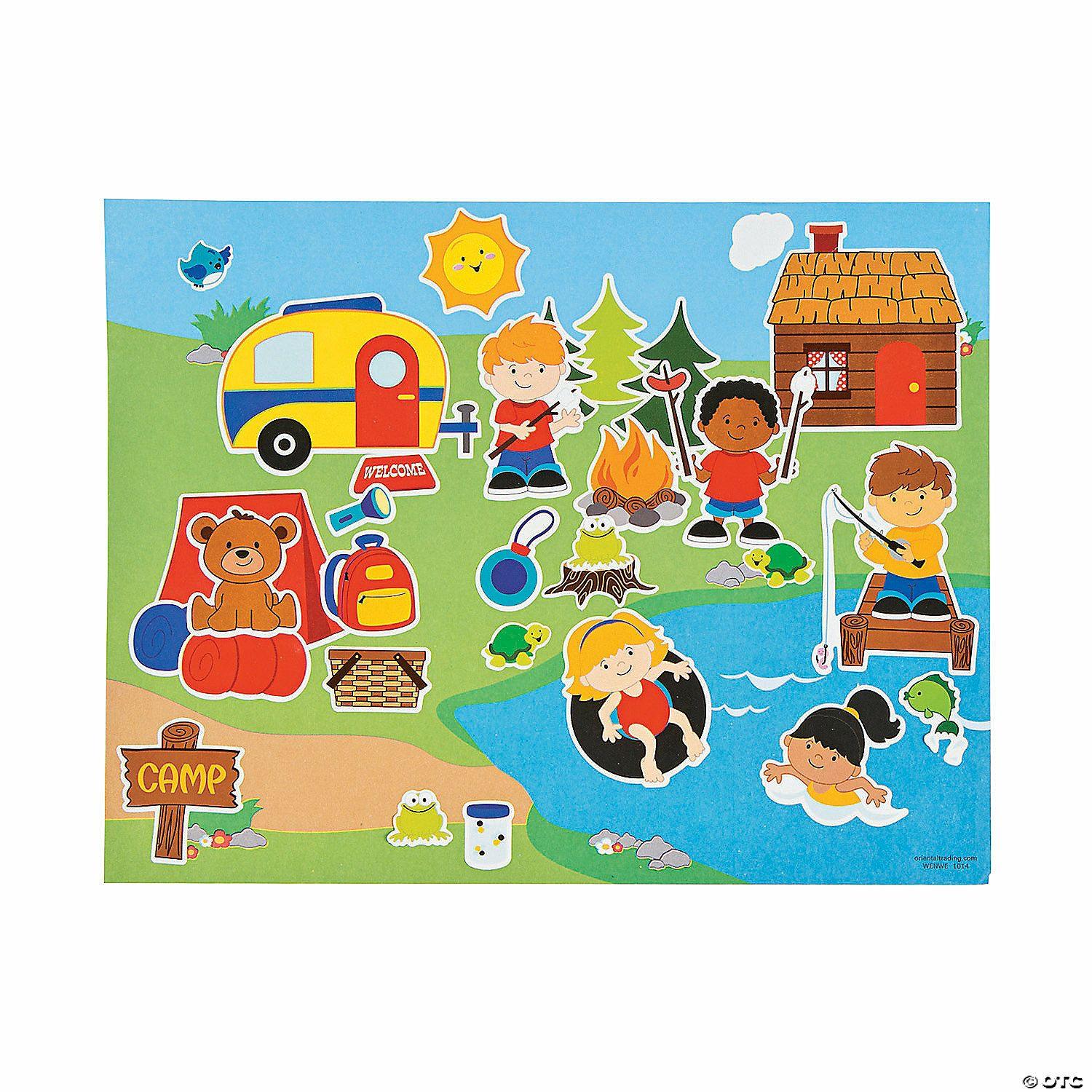 Stickers | 11″ x 8 1 2″ Summer Camp Multicolor Paper Sticker Scenes – 12 Pc.