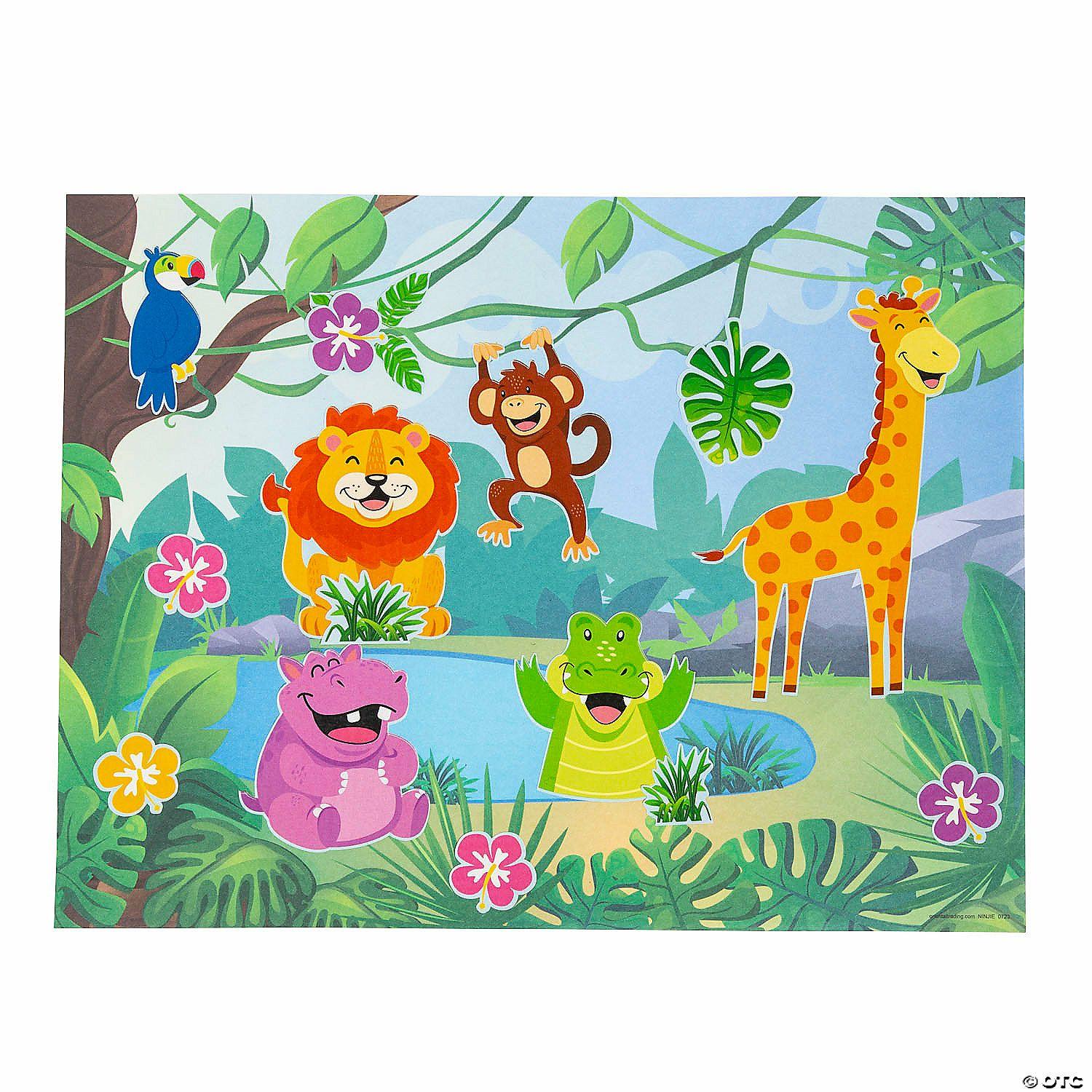 Stickers | 11″ x 8 1 2″ Zoo Jungle Animal Repositionable Paper Sticker Scenes – 12 Pc.