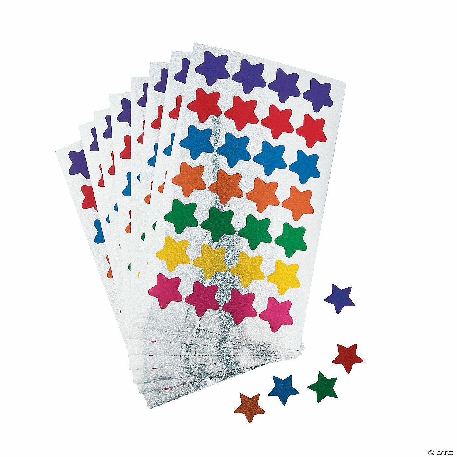 Stickers | 1/2″ Basic Sparkly Star Multicolor Paper Sticker Sheets – 25 Pc.