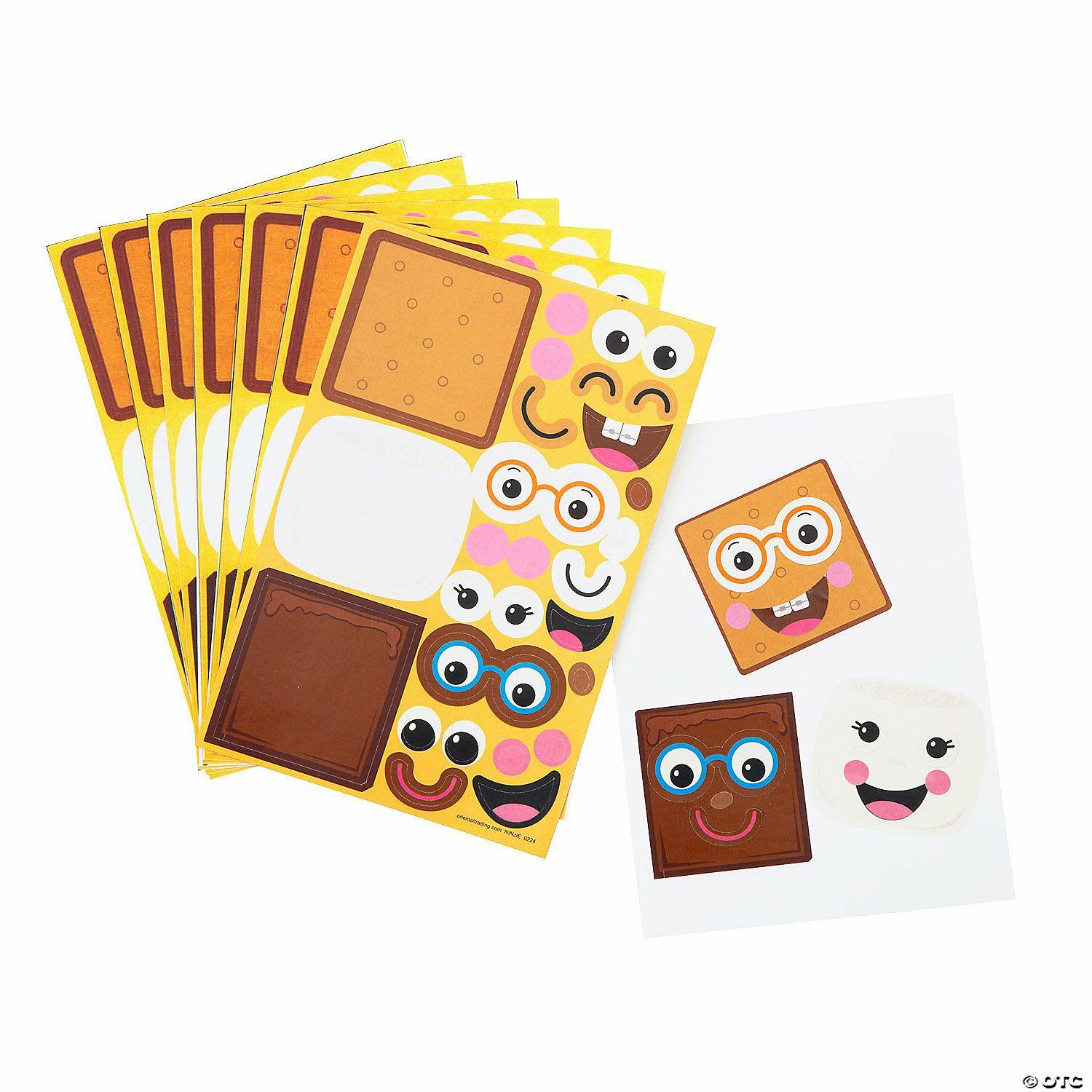 Stickers | Make-a-S&’Mores Face Sticker Sheets – 12 Pc.