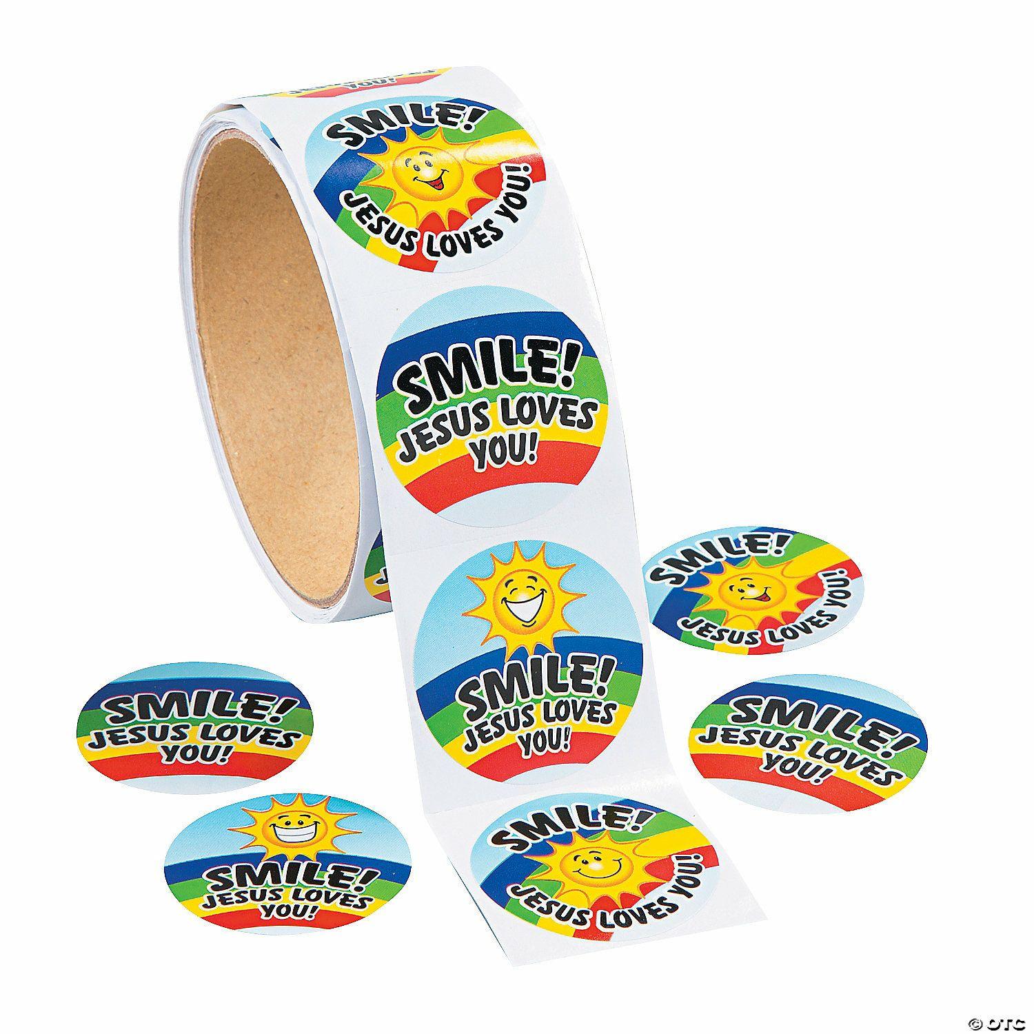 Stickers | Smile Jesus Loves You Sticker Roll – 100 Pc.