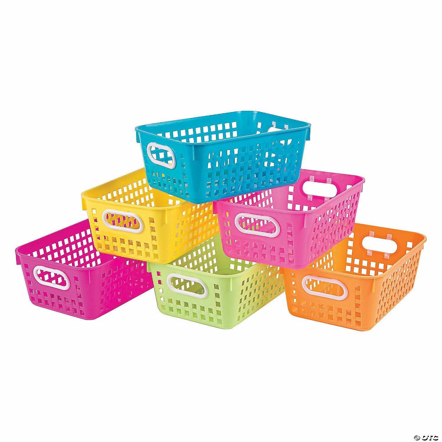 Storage | 11″ x 8″ Tall Classroom Neon Plastic Storage Baskets with Handles – 6 Pc.