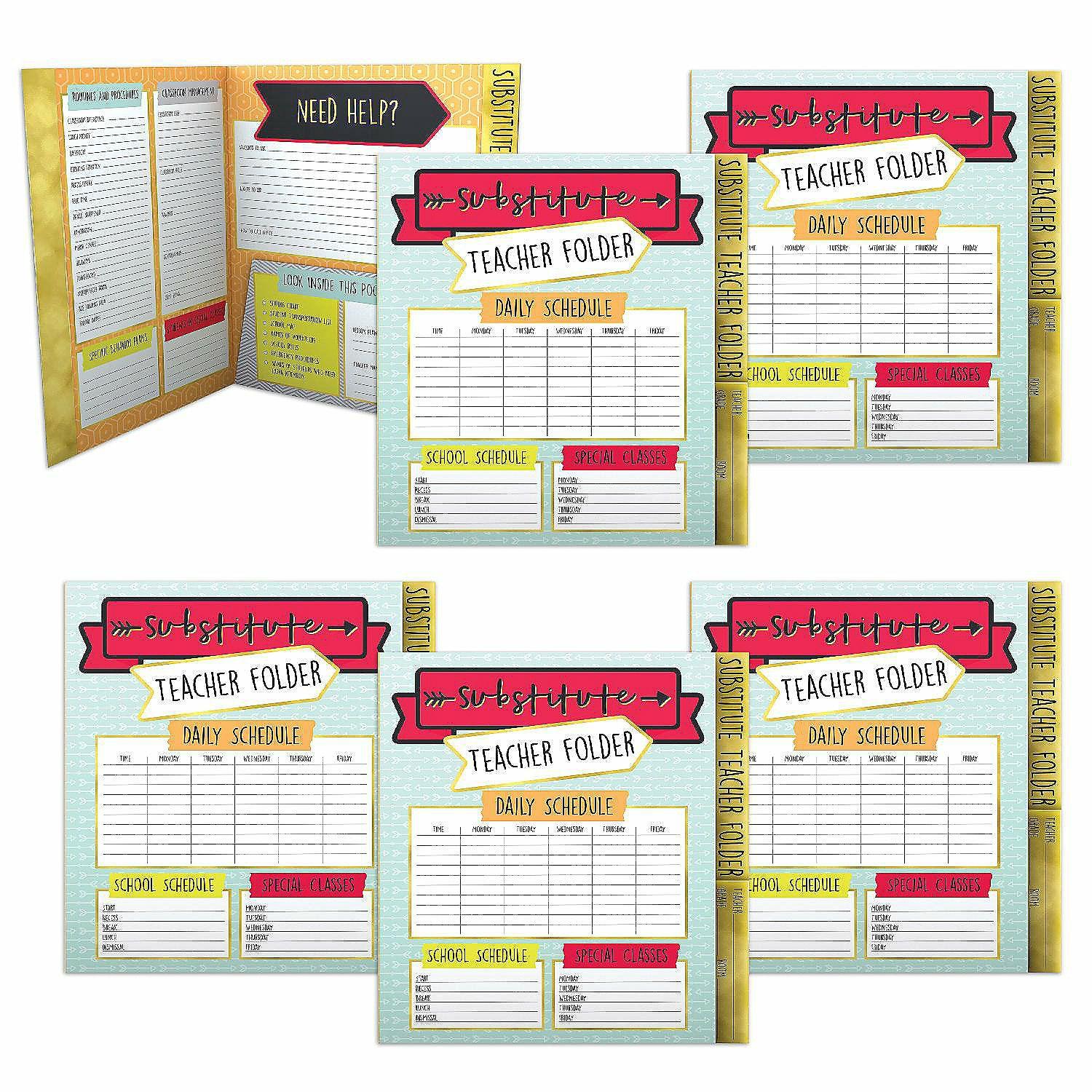 Storage | Carson Dellosa 6-Pack Substitute Teacher Folders, Decorate Teacher File Folders With Schedule, Classroom Management, Classroom Organization Sections and More