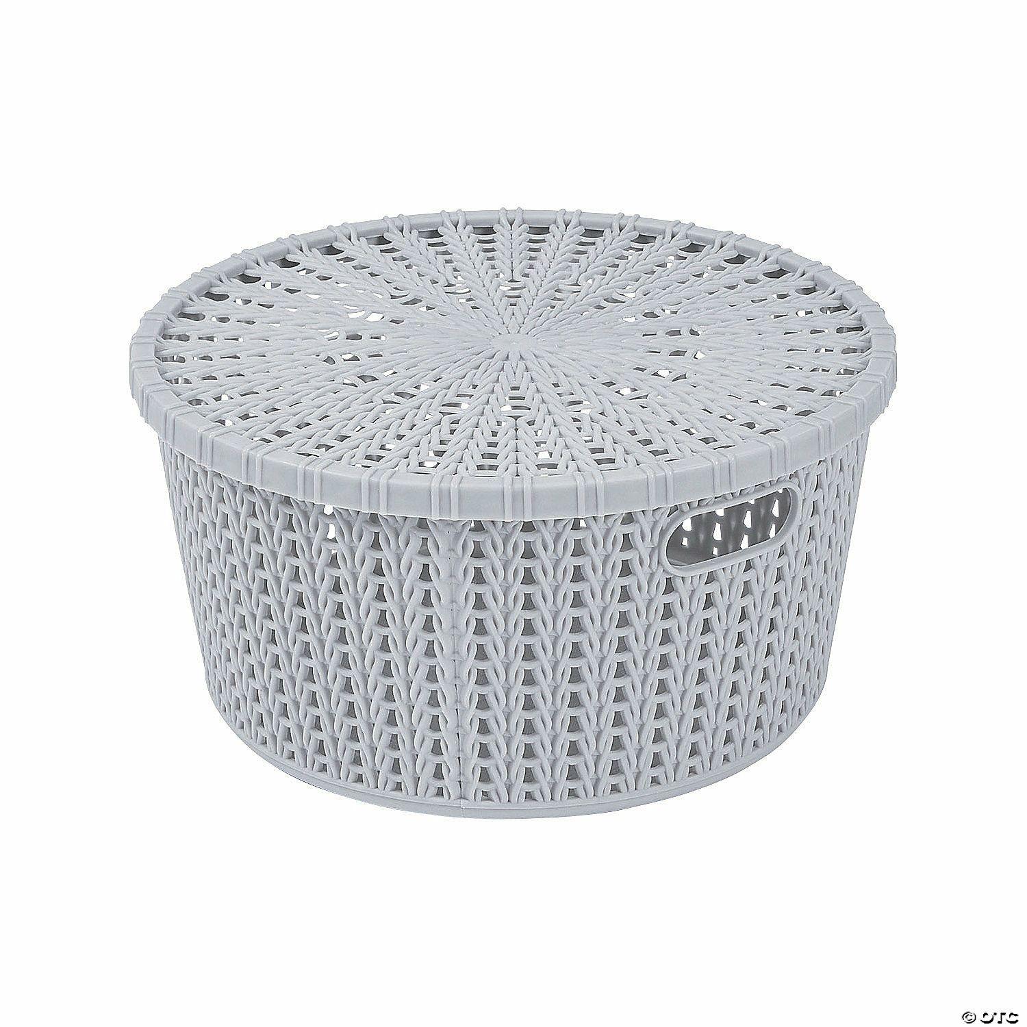 Storage | Grey Round Woven Storage Baskets with Lid- 4 Pc.