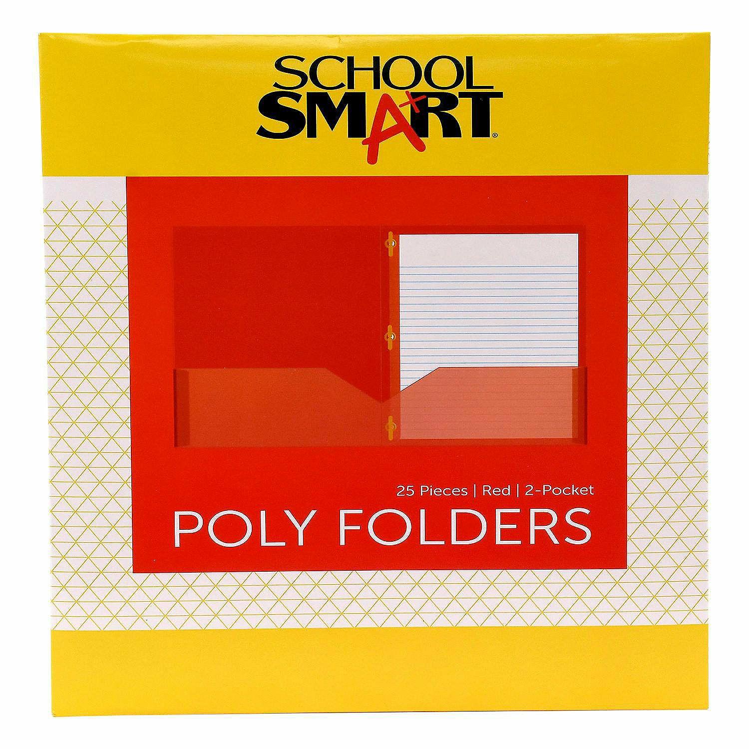 Storage | School Smart 2-Pocket Poly Folders with Fasteners, Red, Pack of 25