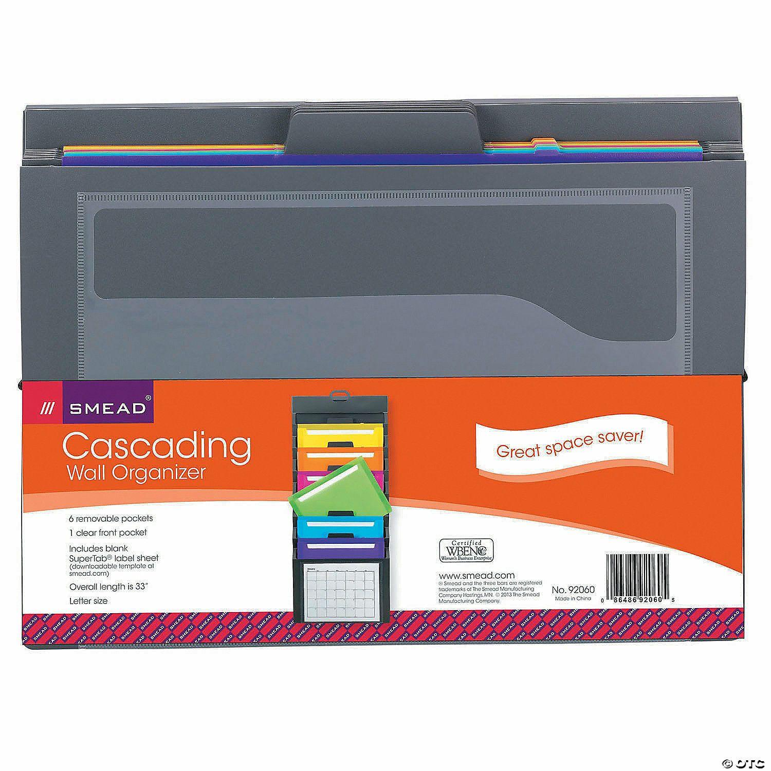 Storage | Smead® Cascading Wall Organizer, Gray with Bright Pockets