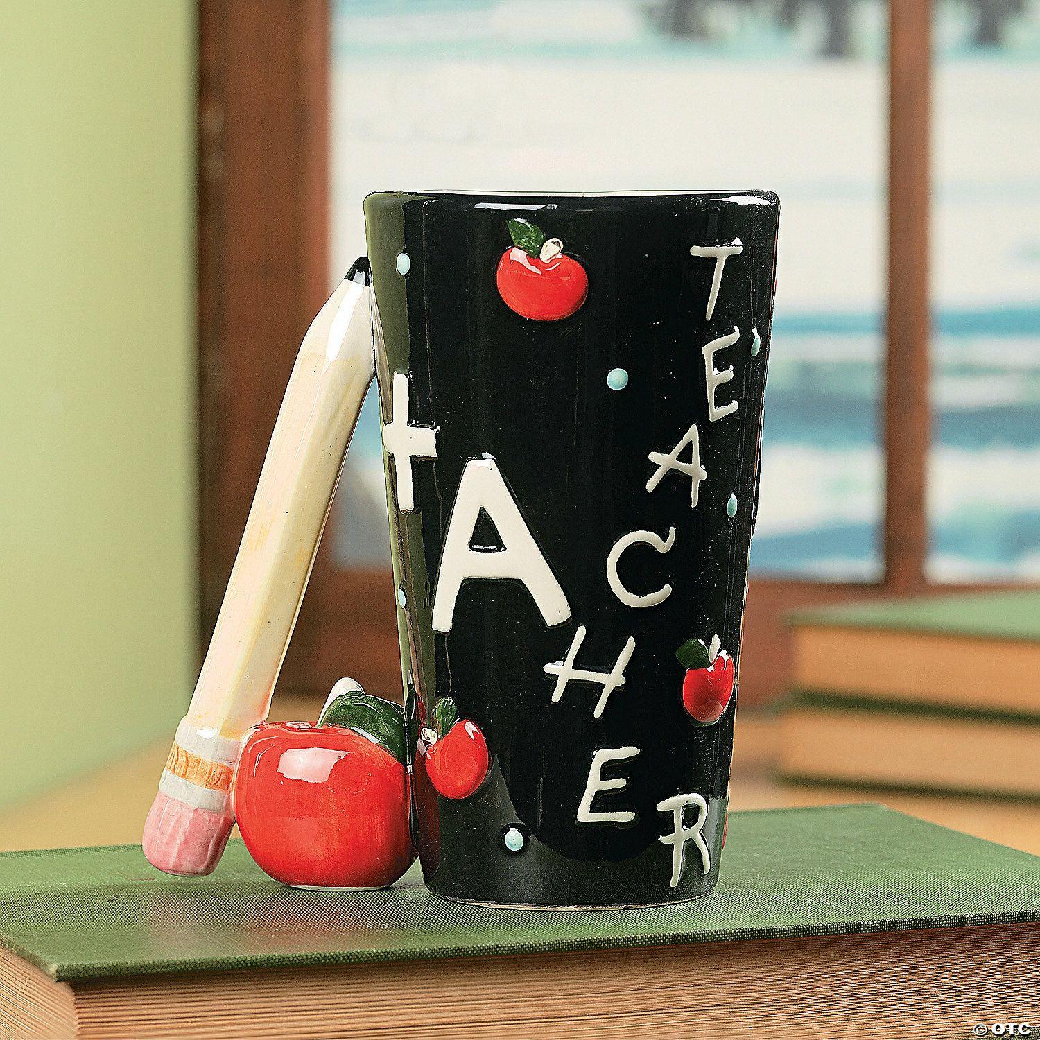 Teacher Supplies | 16 oz. Reusable Ceramic Teacher Mug with Pencil Handle