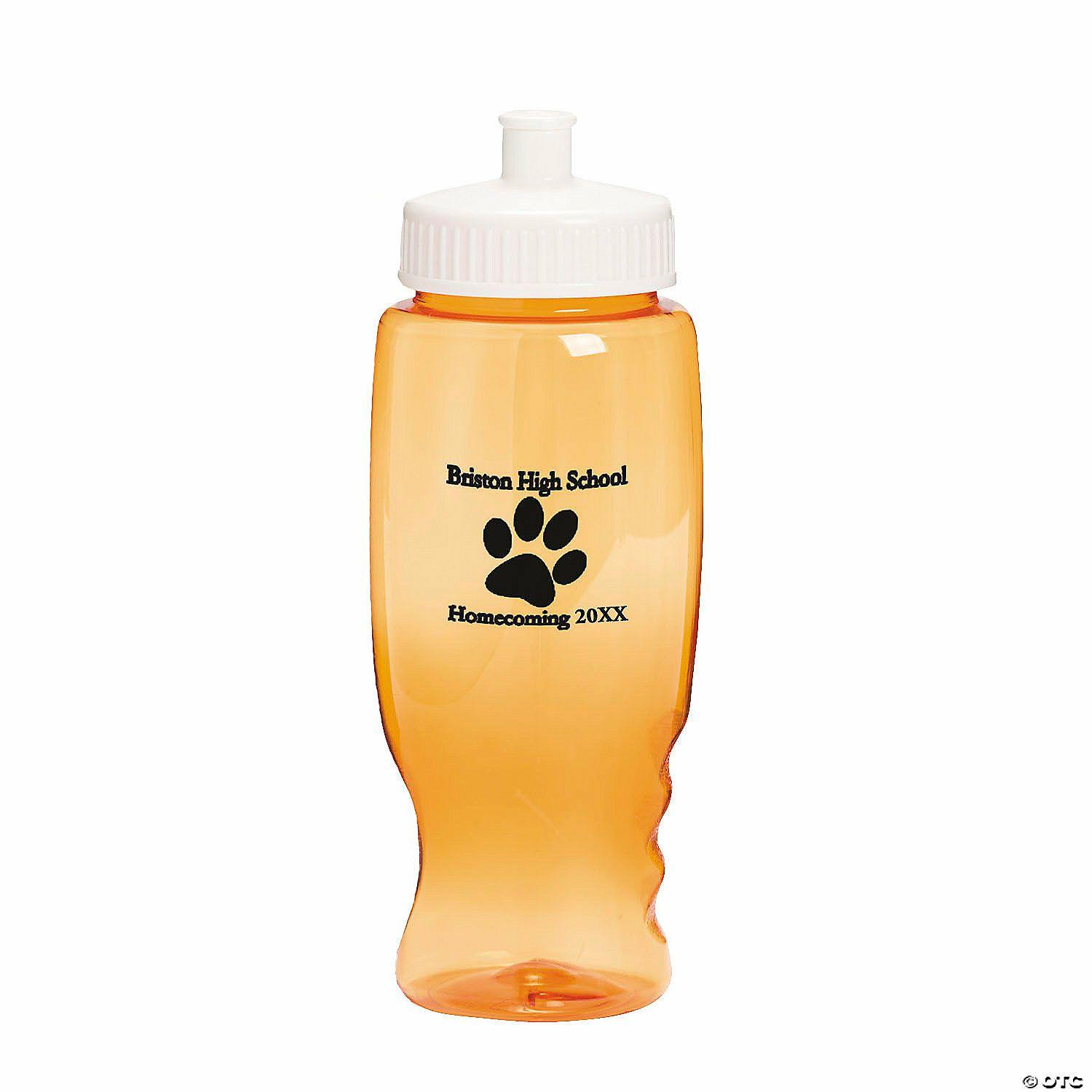 Teacher Supplies | 27 oz. Bulk 50 Ct. Personalized Paw Print Transparent Plastic Water Bottles