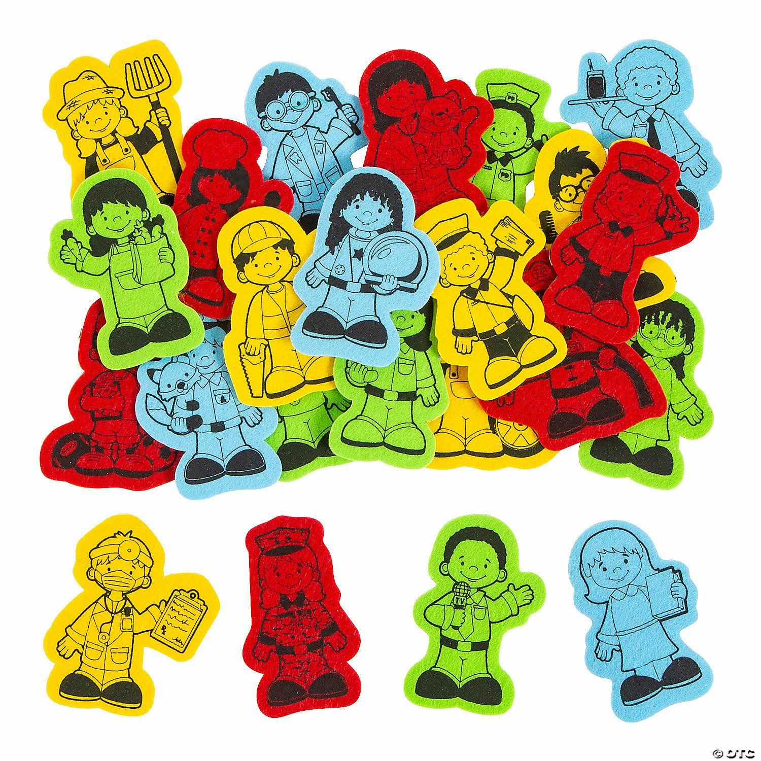 Teacher Supplies | 3″ x 3″ Community Helpers Yellow, Red, Green & Blue Felt Shapes – 24 Pc.