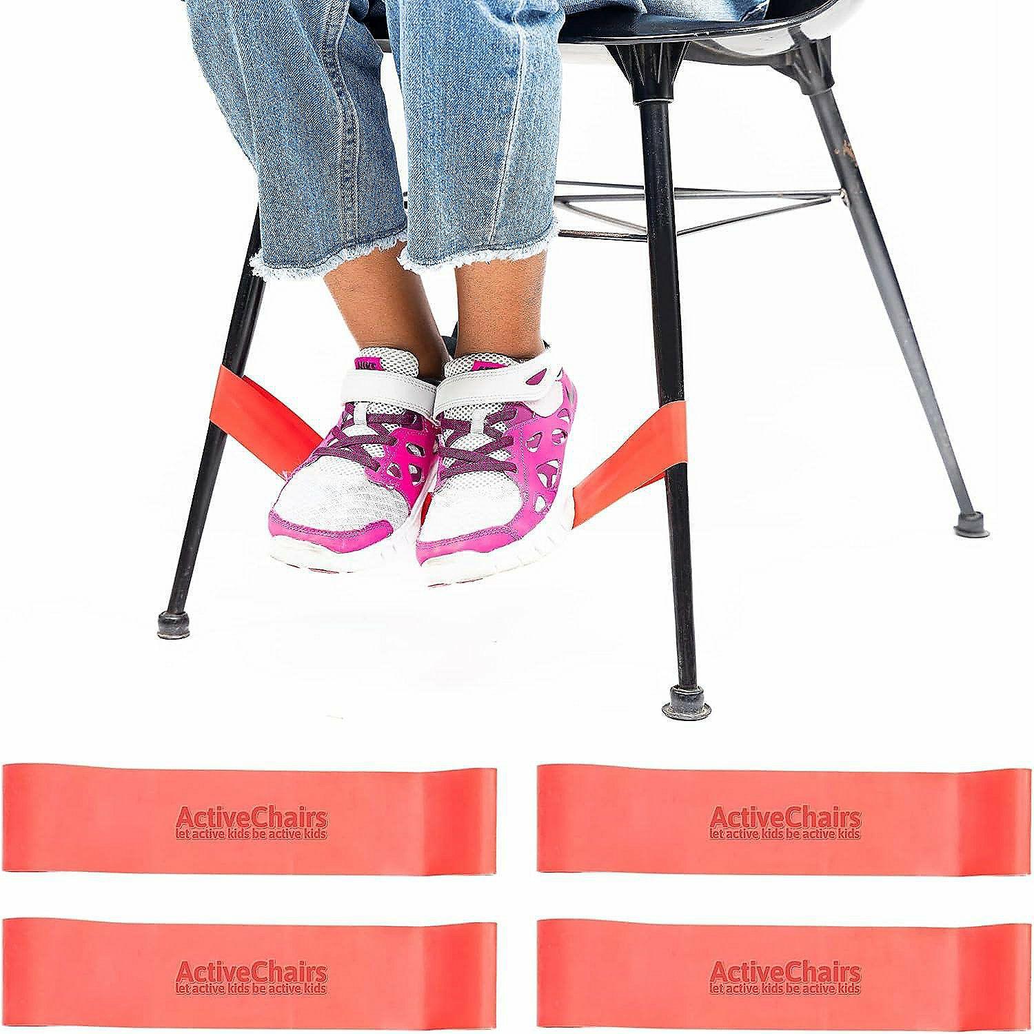 Teacher Supplies | Active Chairs Kick-It Chair Bands for Kids, Flexible Seating for Fidgety Feet, Essential Classroom Supplies, Red, 4-Pack