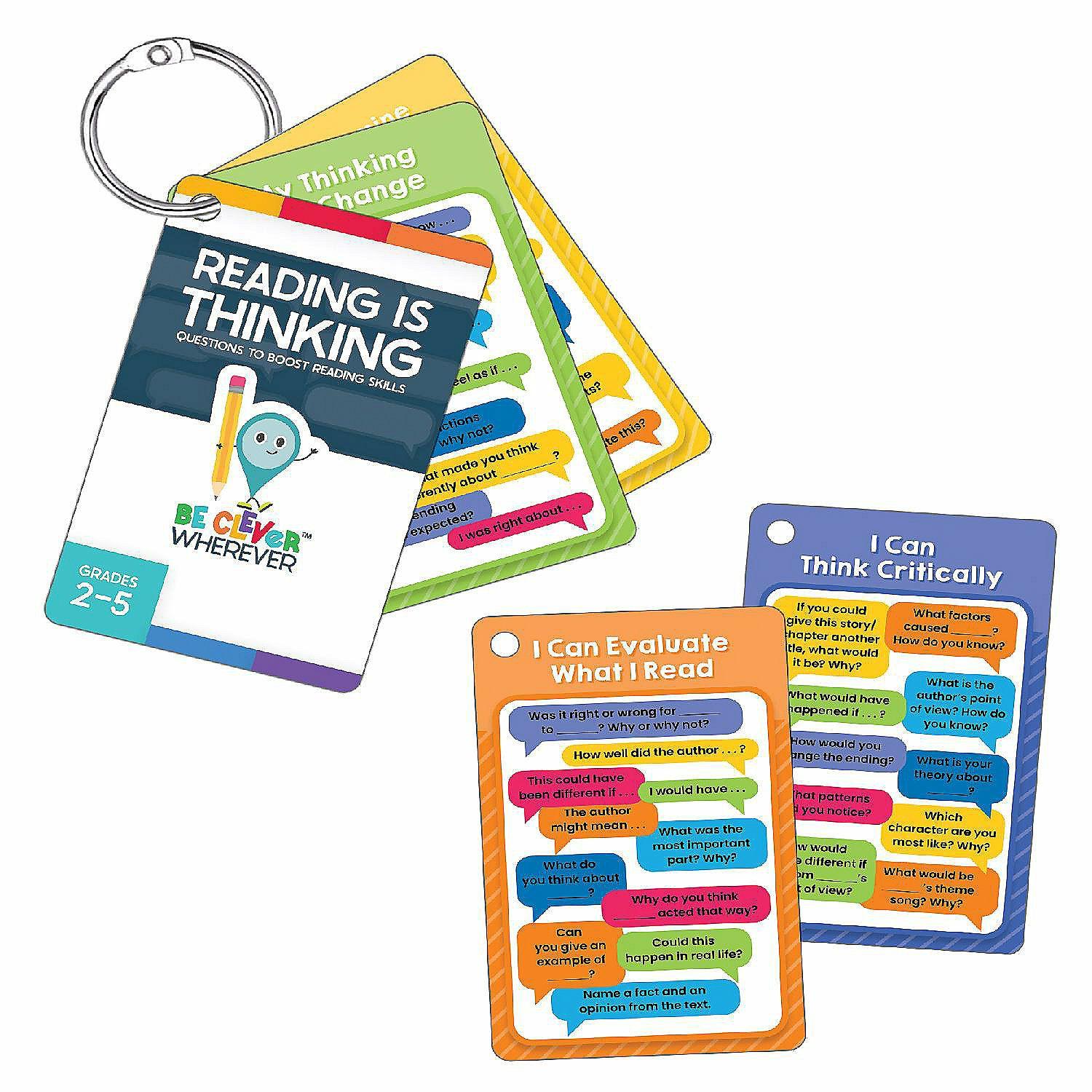 Teacher Supplies | Carson Dellosa Be Clever Wherever Things on Rings Reading is Thinking, Grades 2-5, Book Ring and Reading Strategies Flash Cards (16 pc)