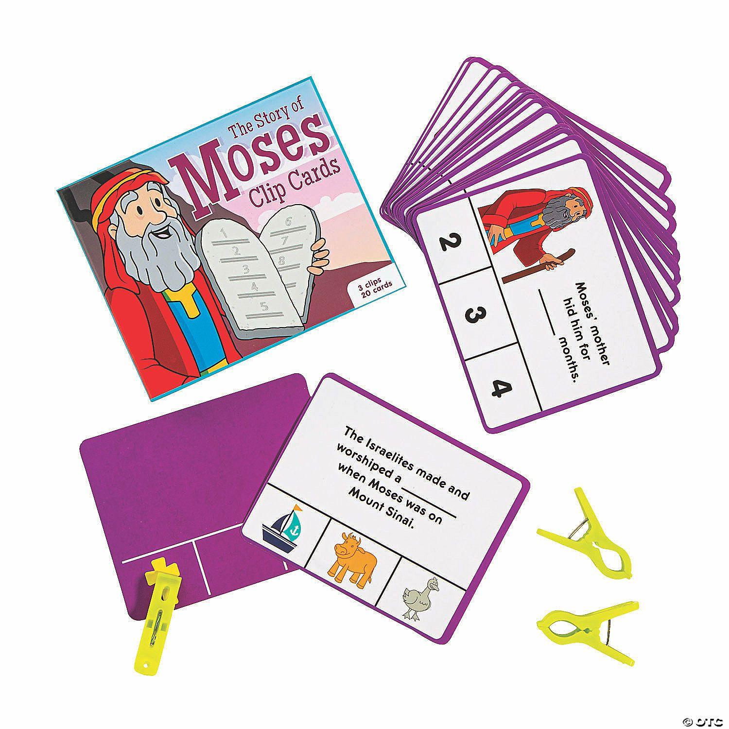 Teacher Supplies | The Story of Moses Bible Comprehension Clip Cards – 24 Pc.