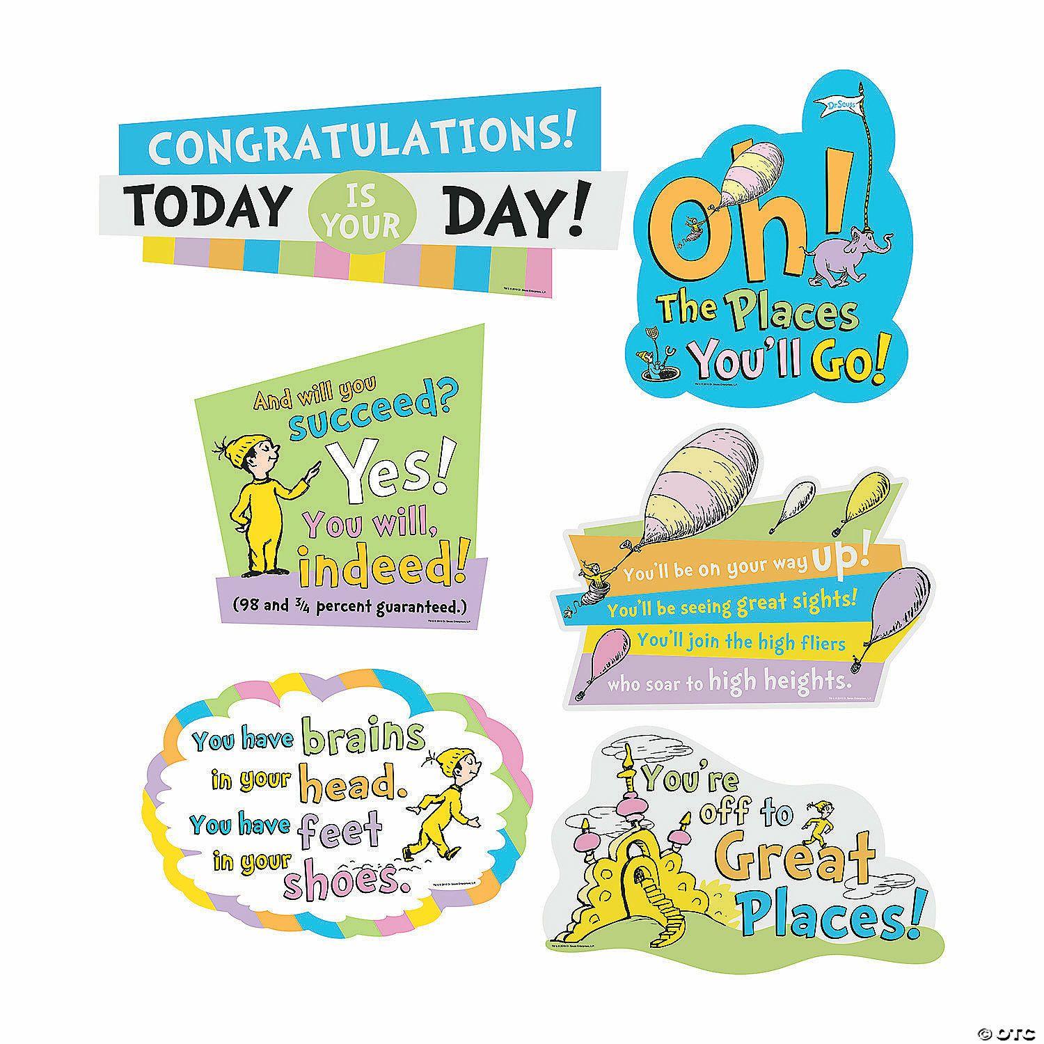 Wall Decorations | 10″ – 16″ Oh, the Places You&’ll Go Cardstock Wall Cutouts – 6 Pc.