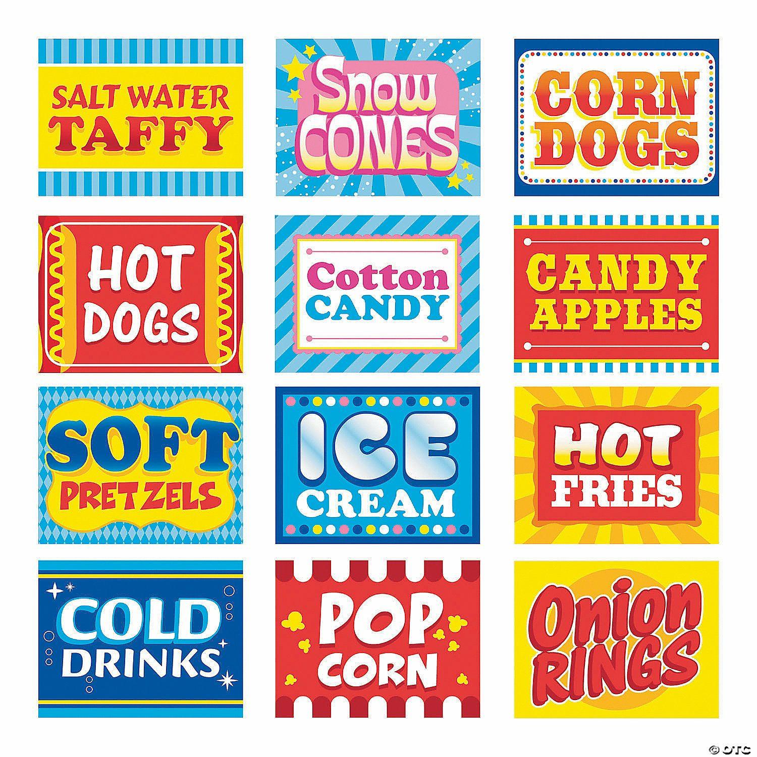 Wall Decorations | Carnival Food Signs – 12 Pc.