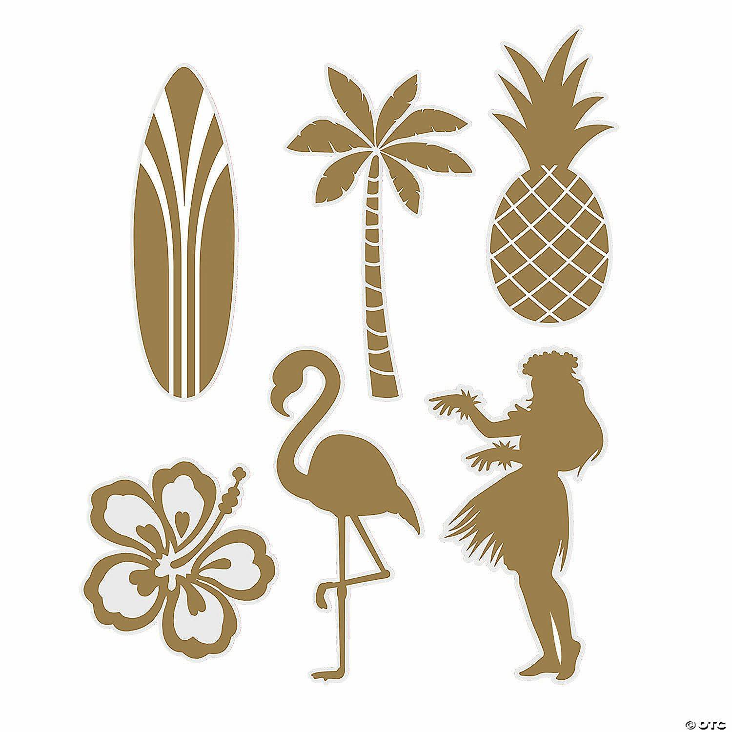 Wall Decorations | Gold Silhouette Luau Cutouts – 12 Pc.