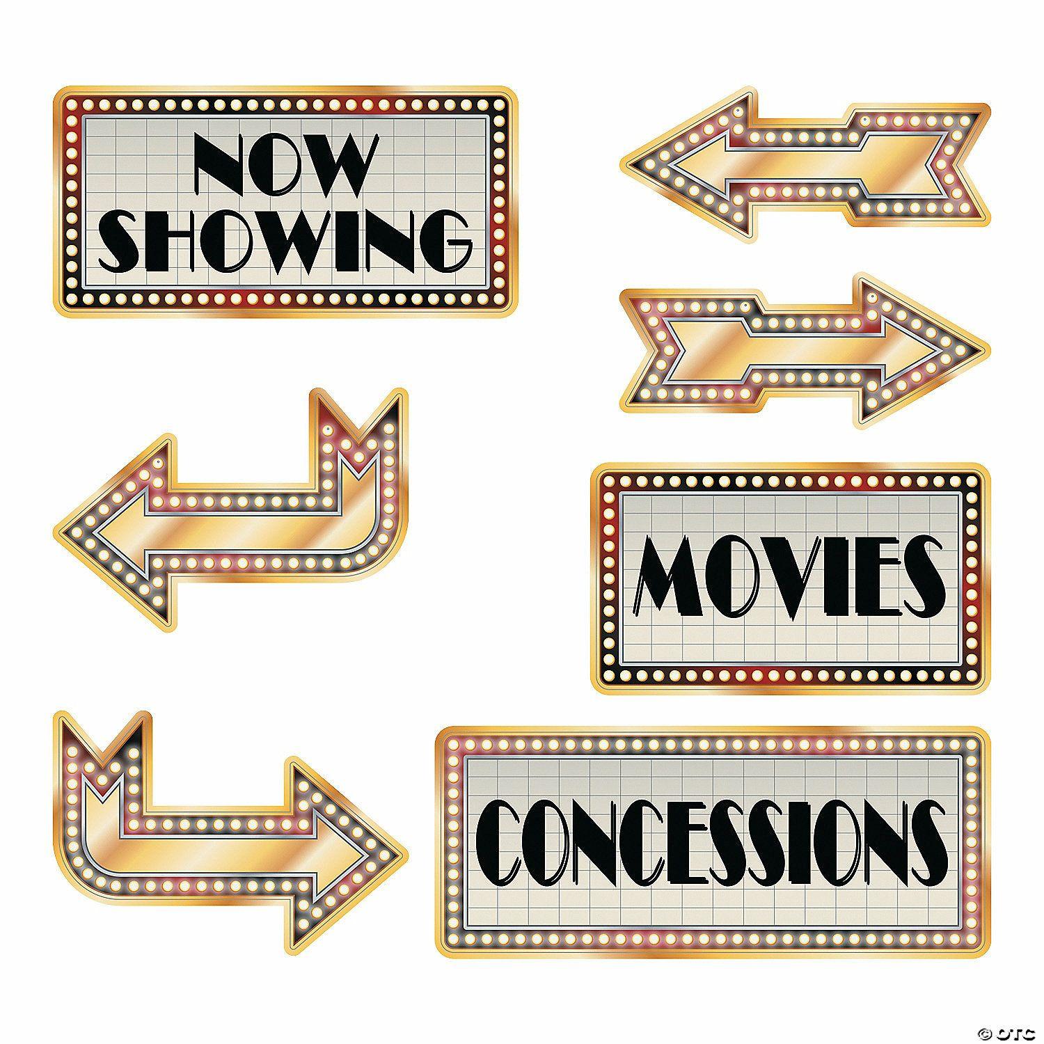 Wall Decorations | Movie Night Directional Sign Cutouts – 6 Pc.