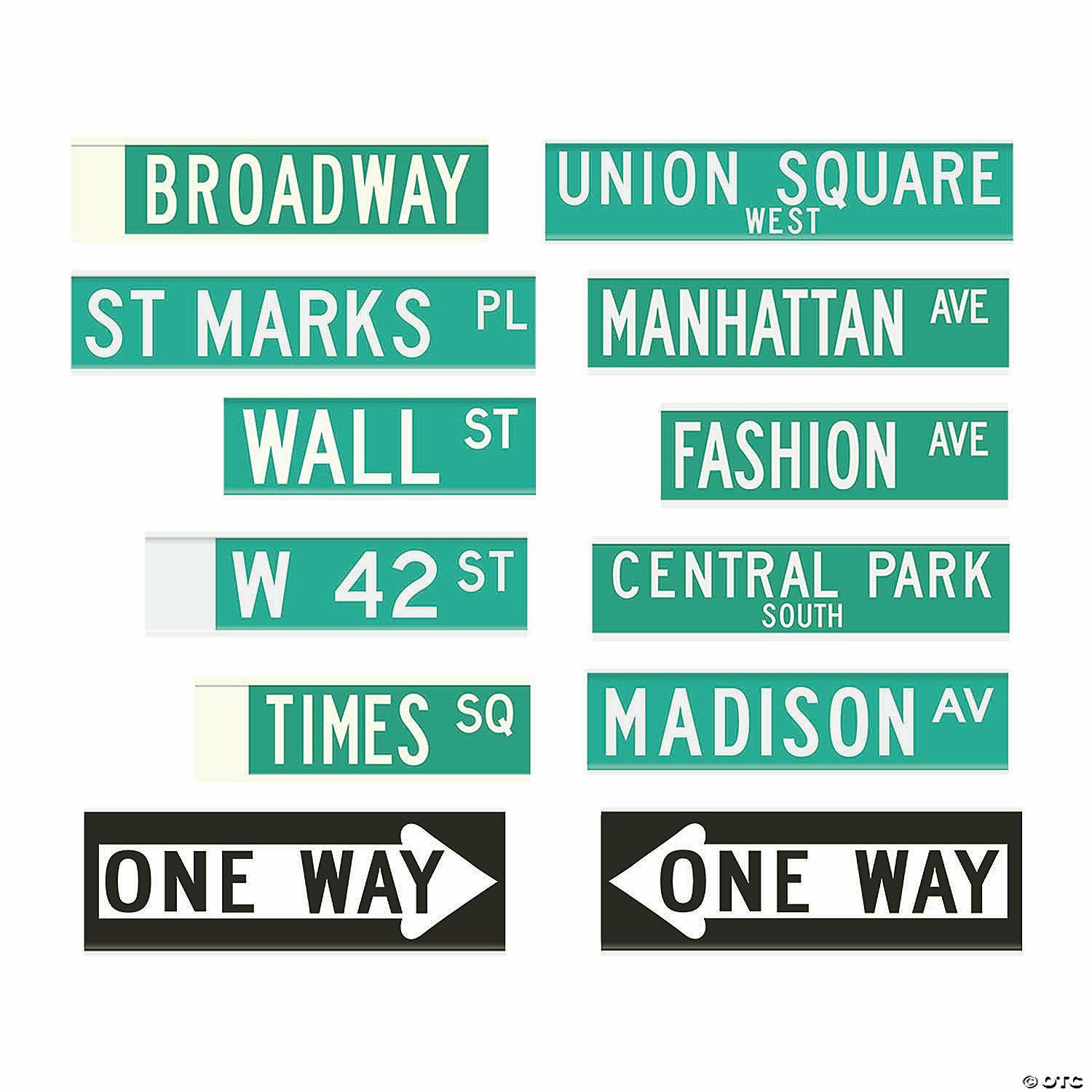 Wall Decorations | New York City Street Sign Cutouts – 12 Pc.