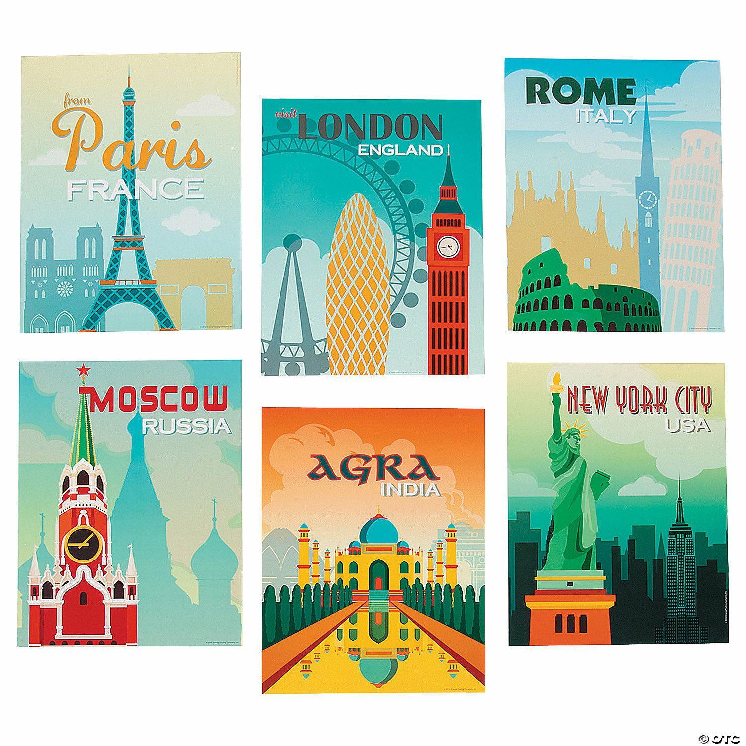 Wall Decorations | World Traveler Posters – 6 Pc.