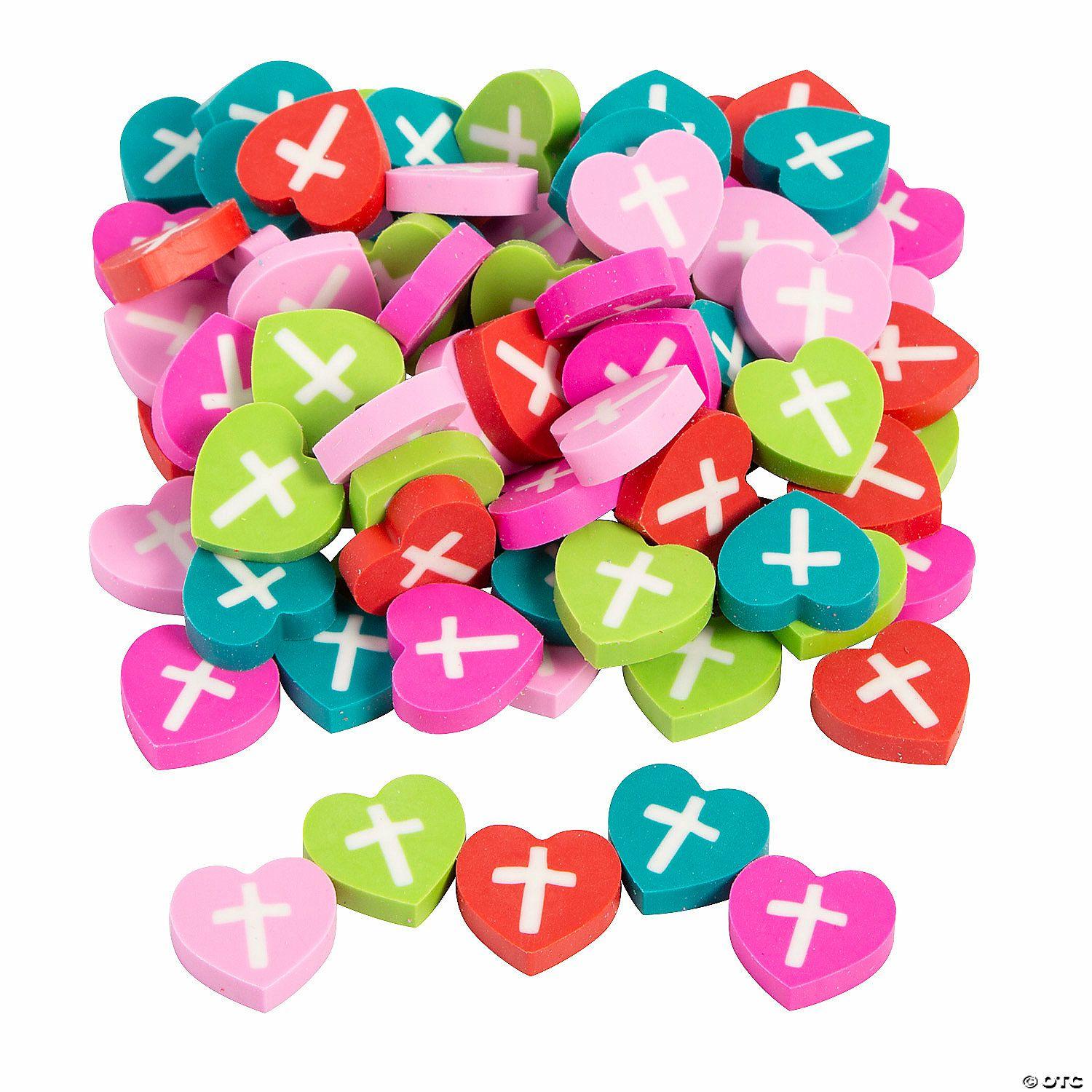 Erasers | Bulk 300 Pc. Religious Valentine Heart Mini Erasers