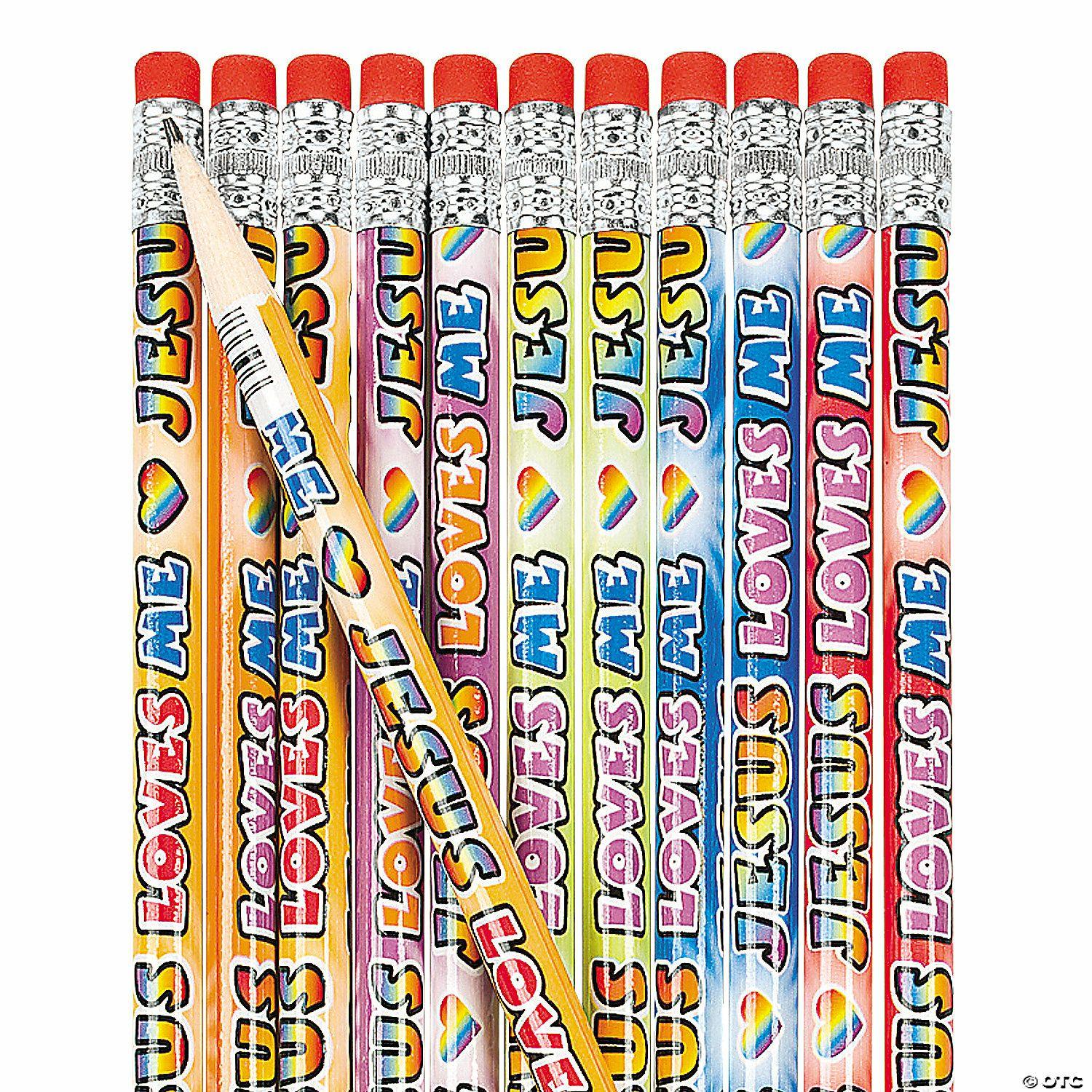 Pencils | 7 1/2″ Jesus Loves Me Multicolored Wood Pencils – 24 Pc.