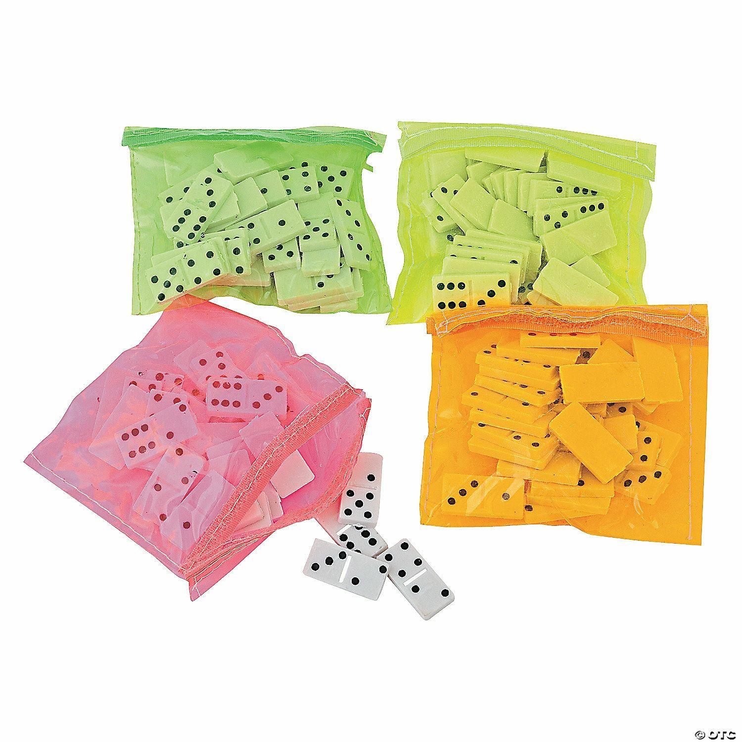 Math | Mini Plastic Dominoes Game with Neon-Colored Vinyl Case – 12 Sets