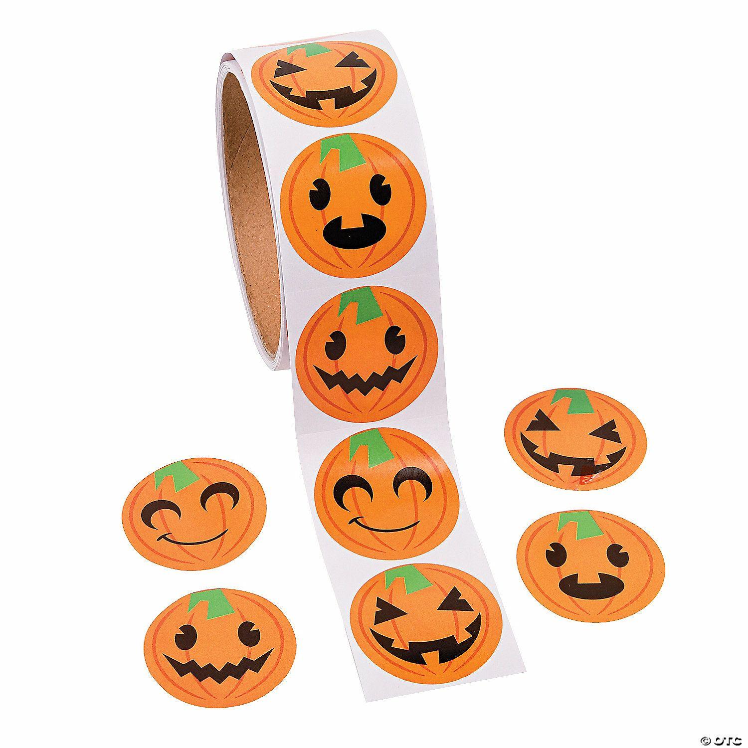 Stickers | 1 1/2″ Pumpkin Jack-O’-Lantern Face Paper Sticker Roll – 100 Pc.