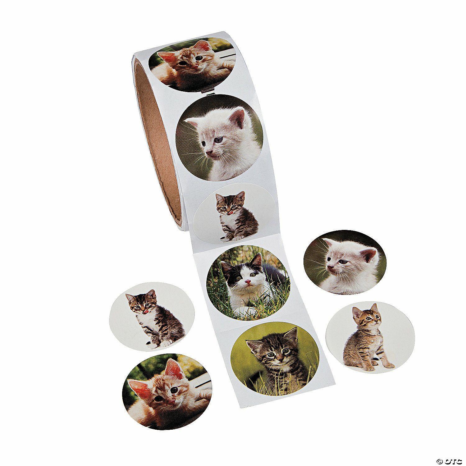 Stickers | 1 1/2″ Realistic Cat Photo Paper Sticker Roll – 100 Pc.