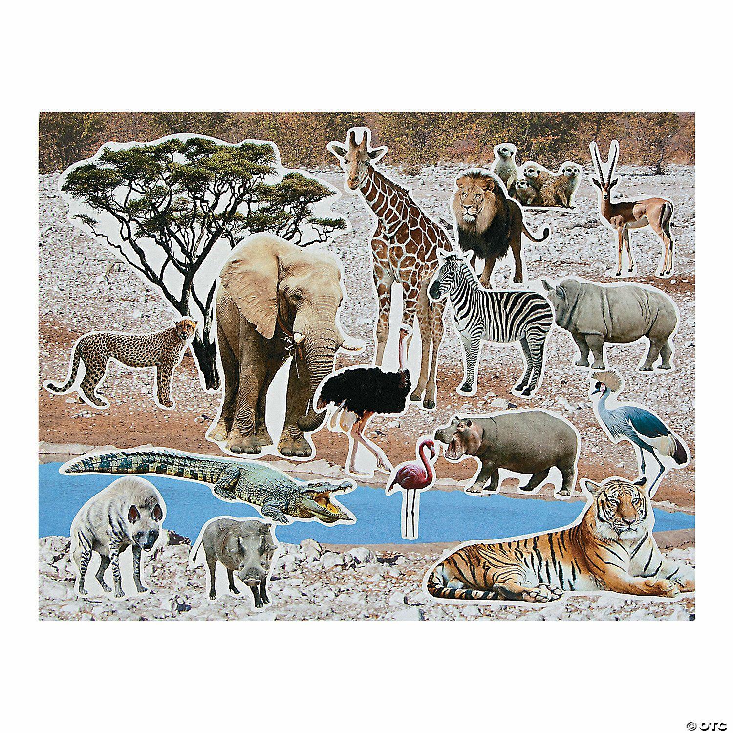 Stickers | 11″ x 8 1 2″ Realistic Safari Paper Sticker Scenes – 12 Pc.